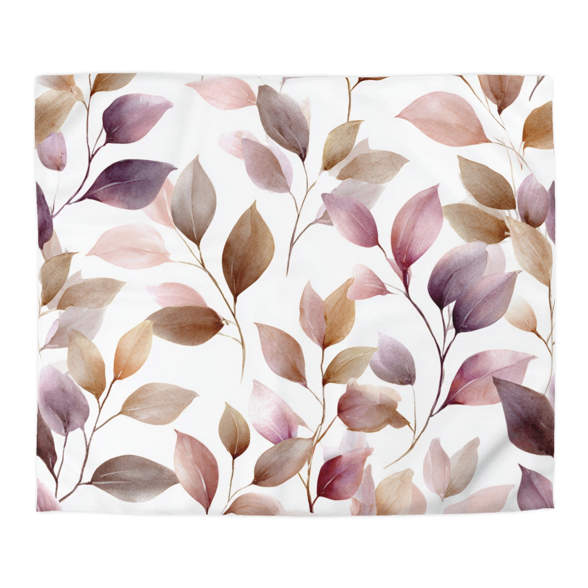 a repeating pattern of leaves in various shades of brown and pink against a white background.