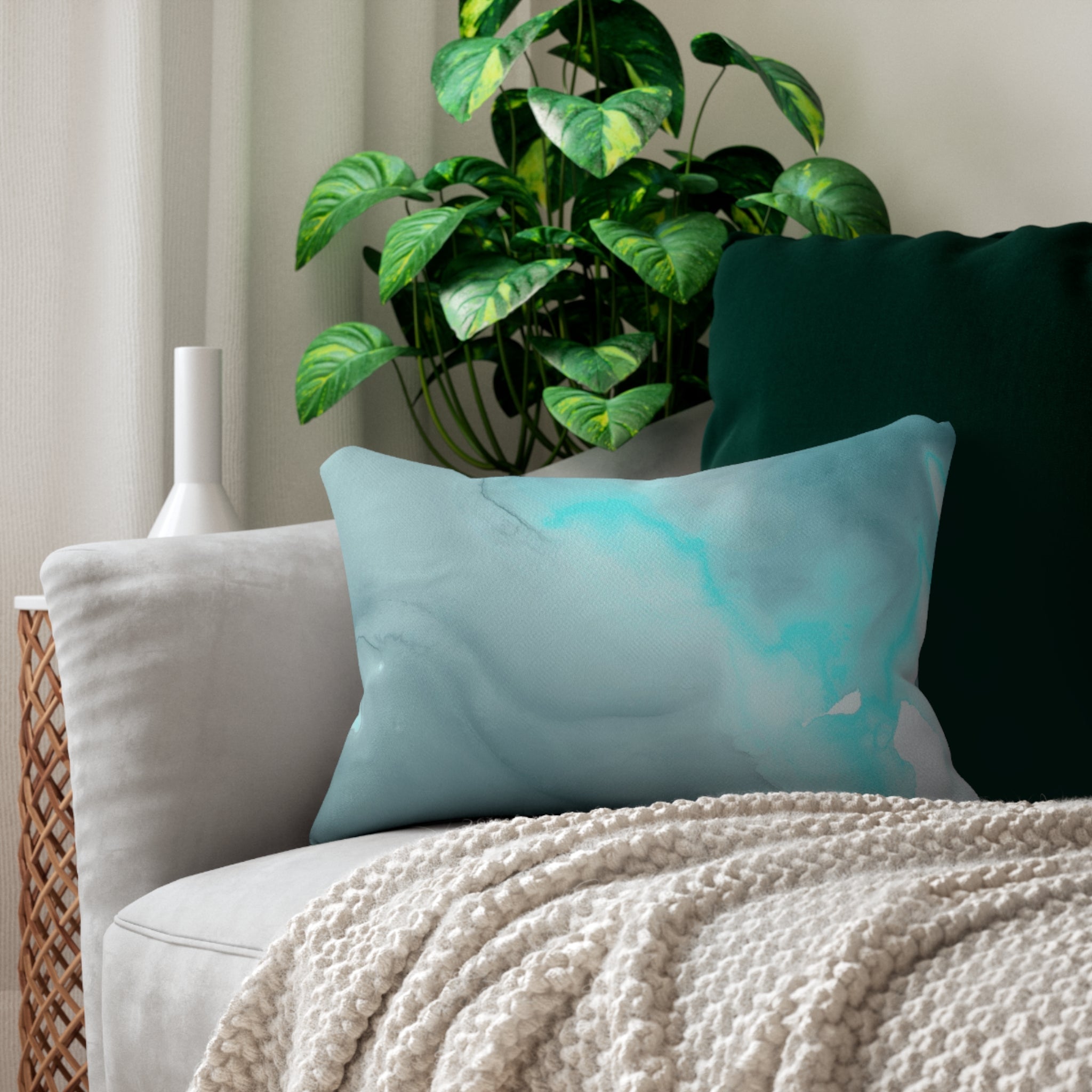 Teal Blue Lumbar Pillow | Aqua Turquoise Watercolor