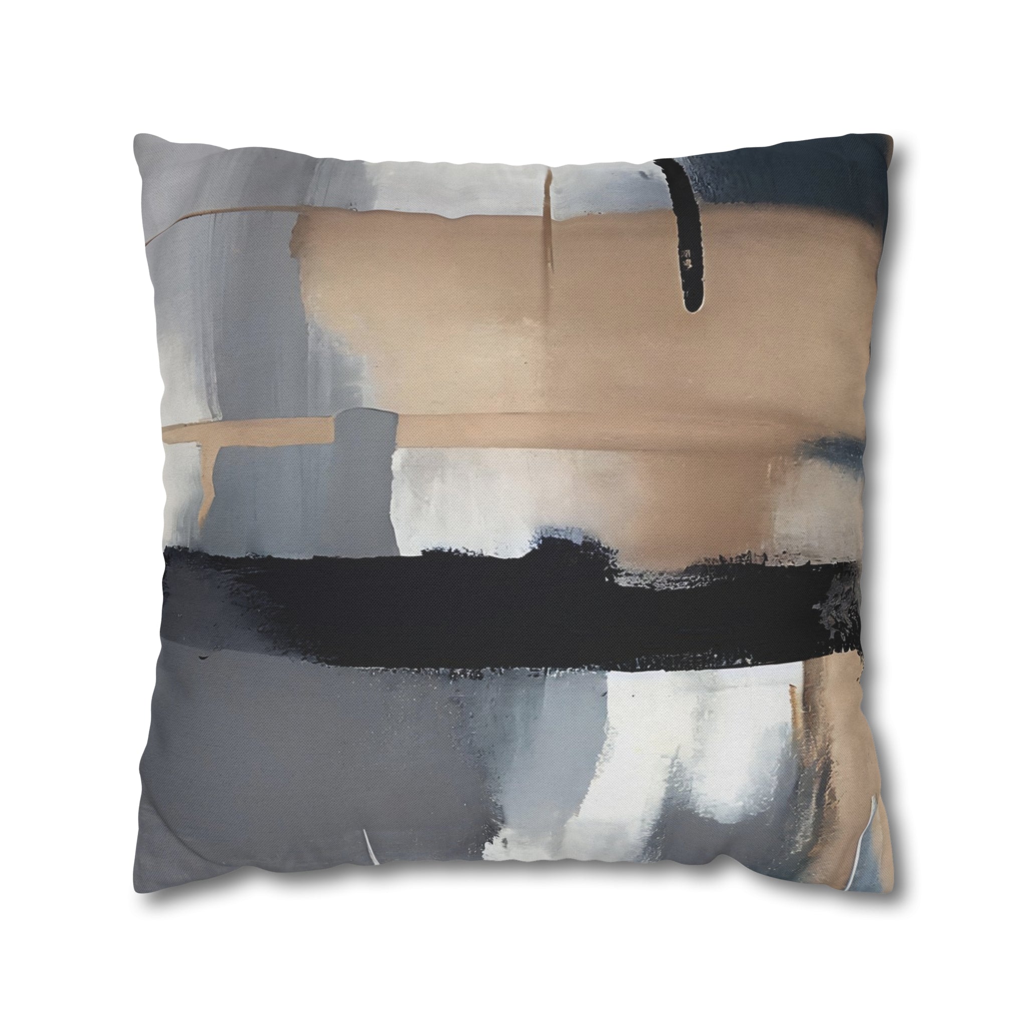 Throw Pillow Cover | Abstract Beige Grey, Navy Denim Blue, White