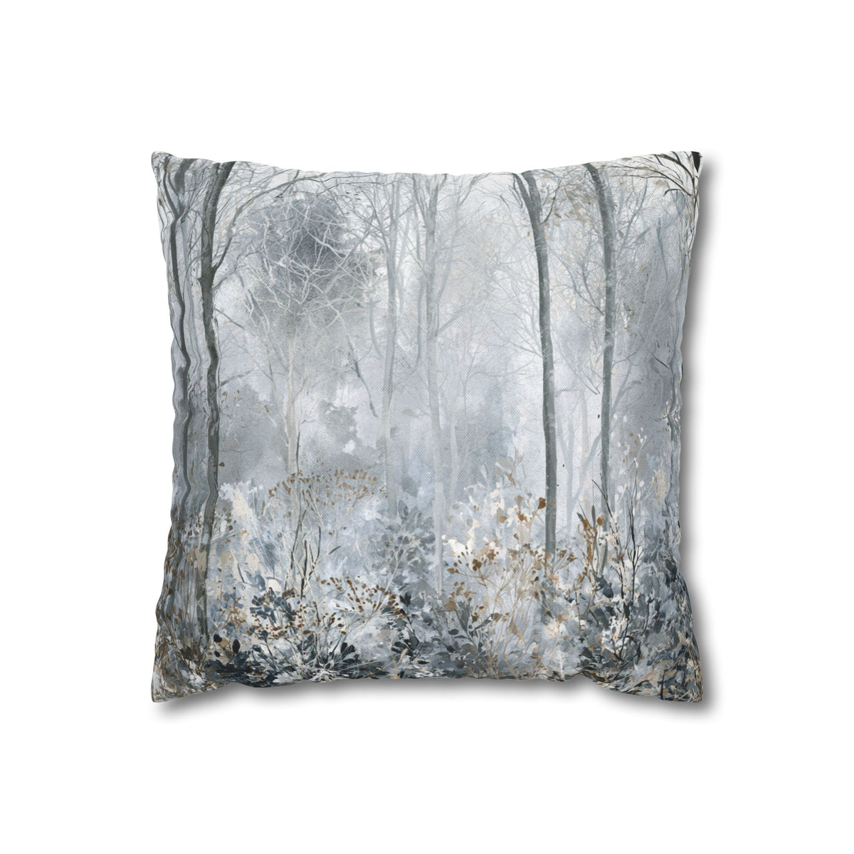 Misty Winter Forest Pillow Cover | Grey Blue Foggy Trees Pillowcase