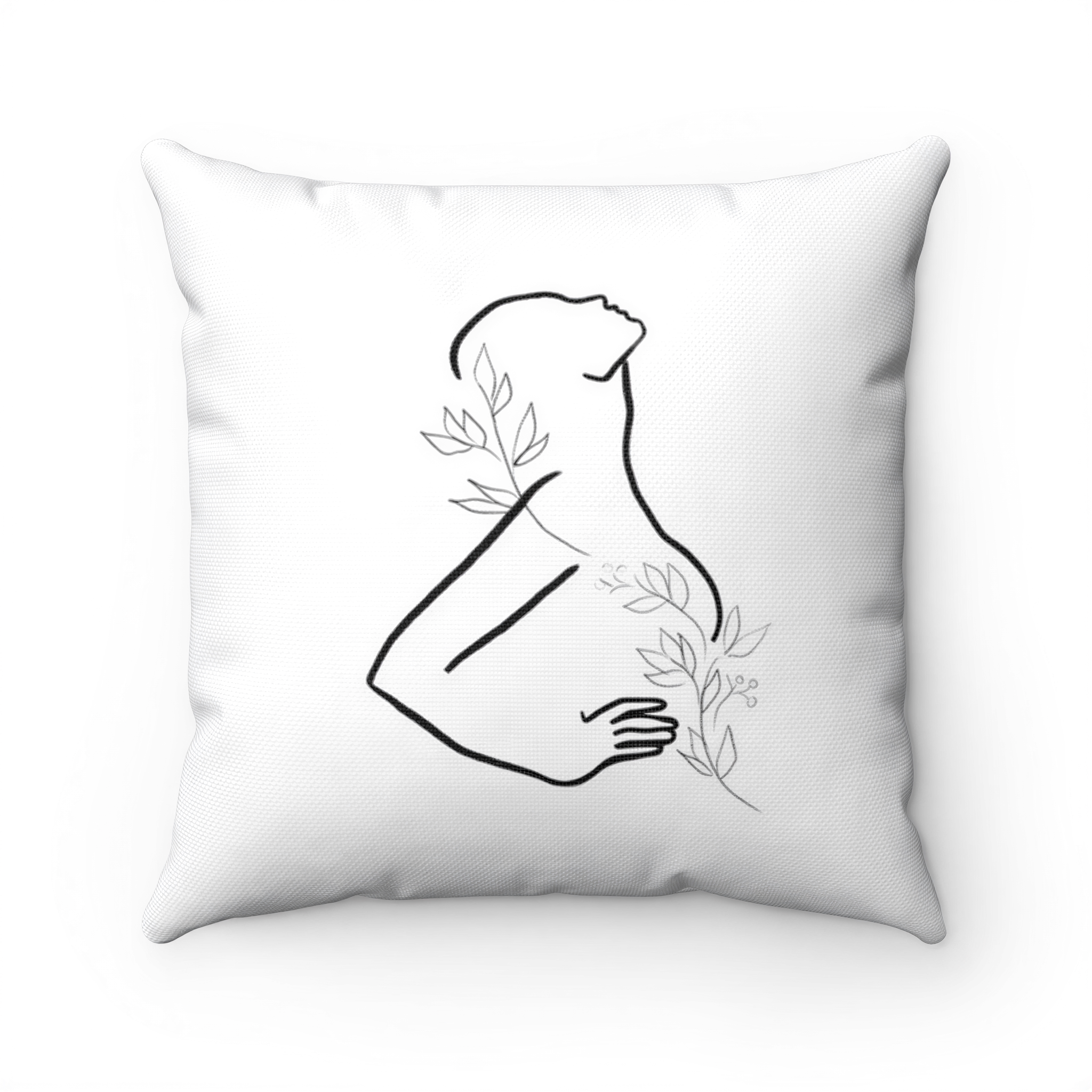 Boho Pillow Cover Female Form Leaves One Line Art styled on a sofa