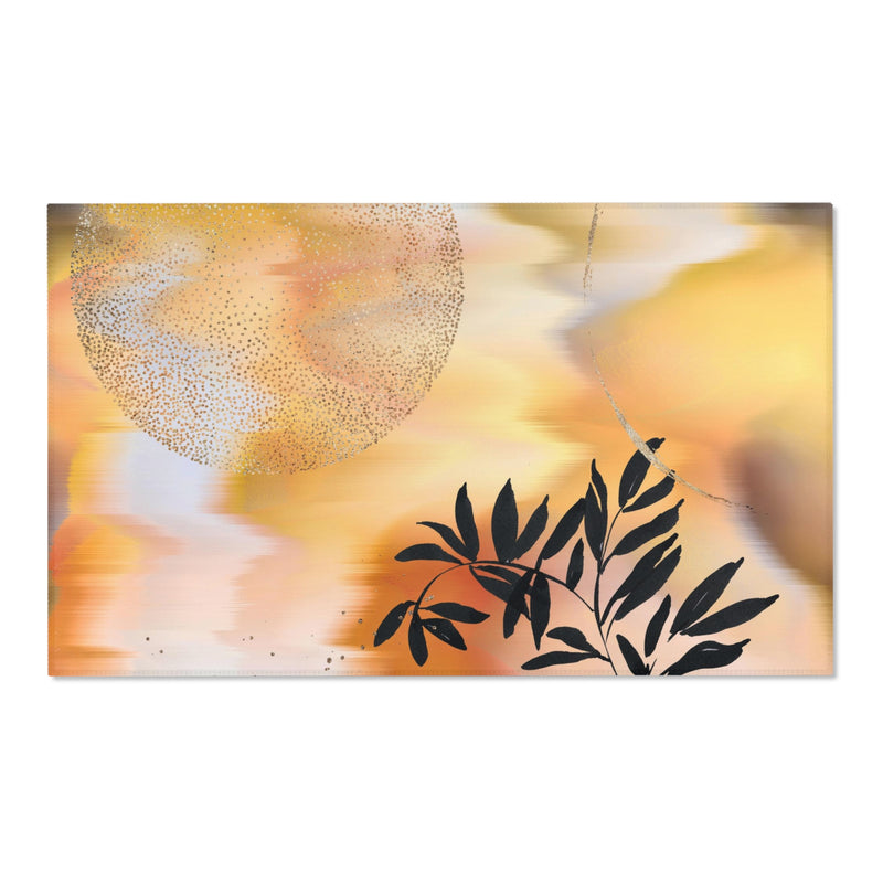 Abstract Floral Area Rug | Yellow Orange Black Ombre Floral