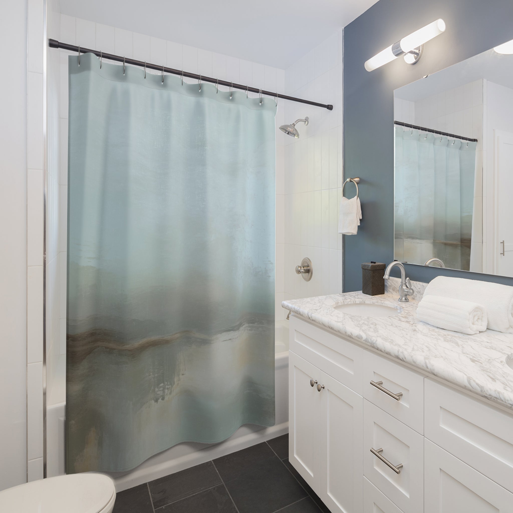 Abstract Shower Curtain | Blue Grey Beige Ombre