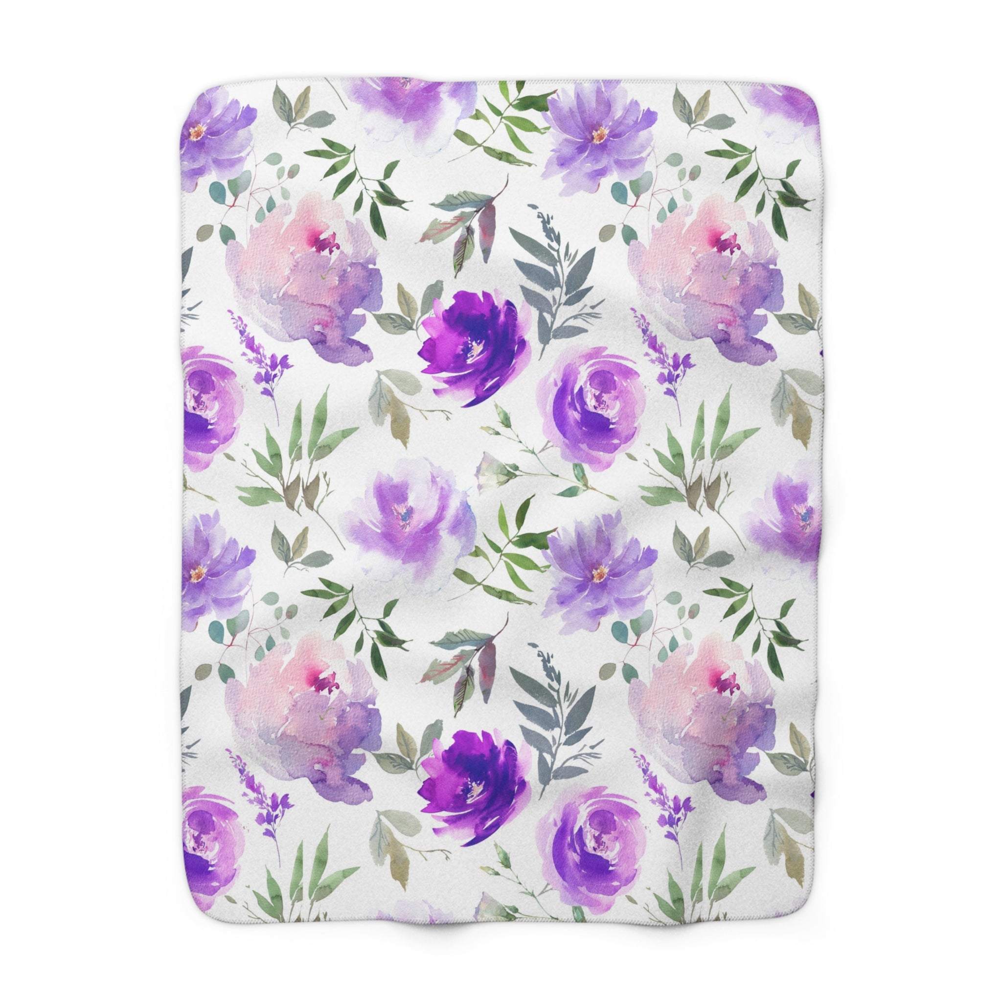 Floral Throw Blanket | White Purple Green White Watercolor