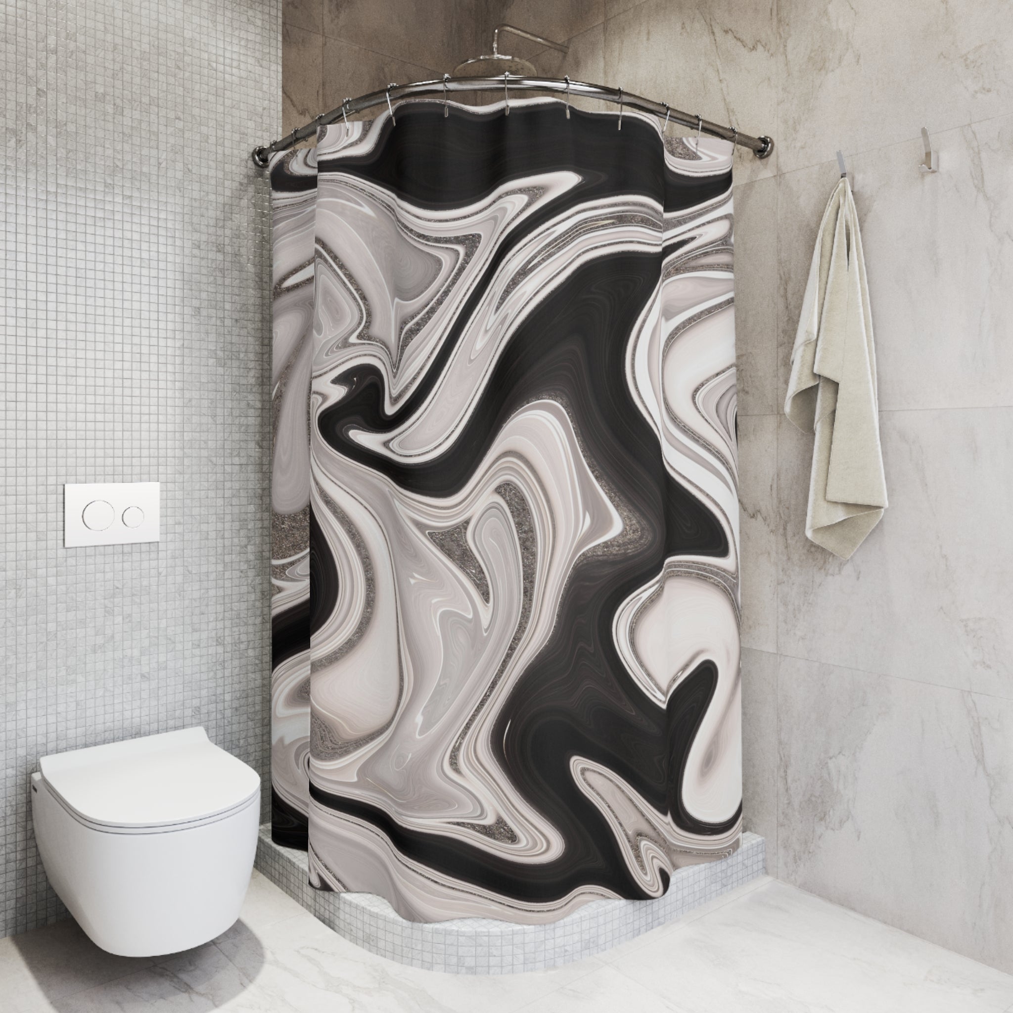 Black White Shower Curtain | Grey Marble Curtain