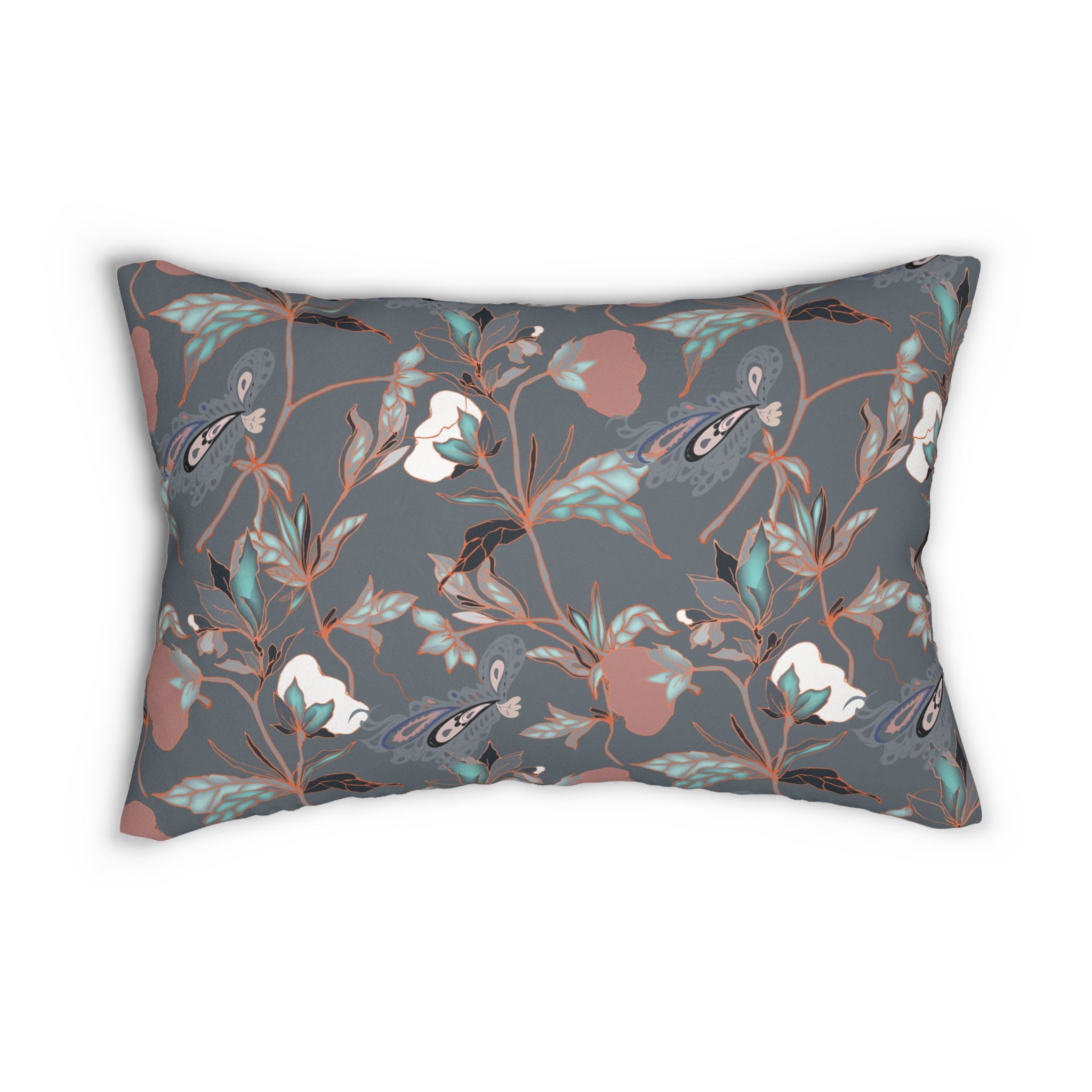 Floral Lumbar Pillow | Grey Red Mint Botanical