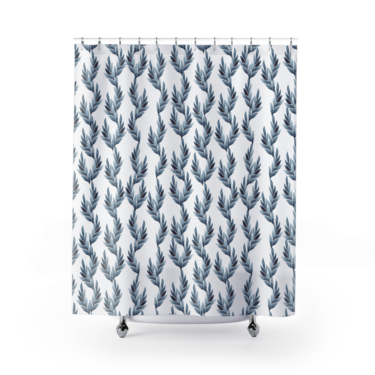 Slate Blue Fern Stripe Shower Curtain, Bath Curtain 71x74