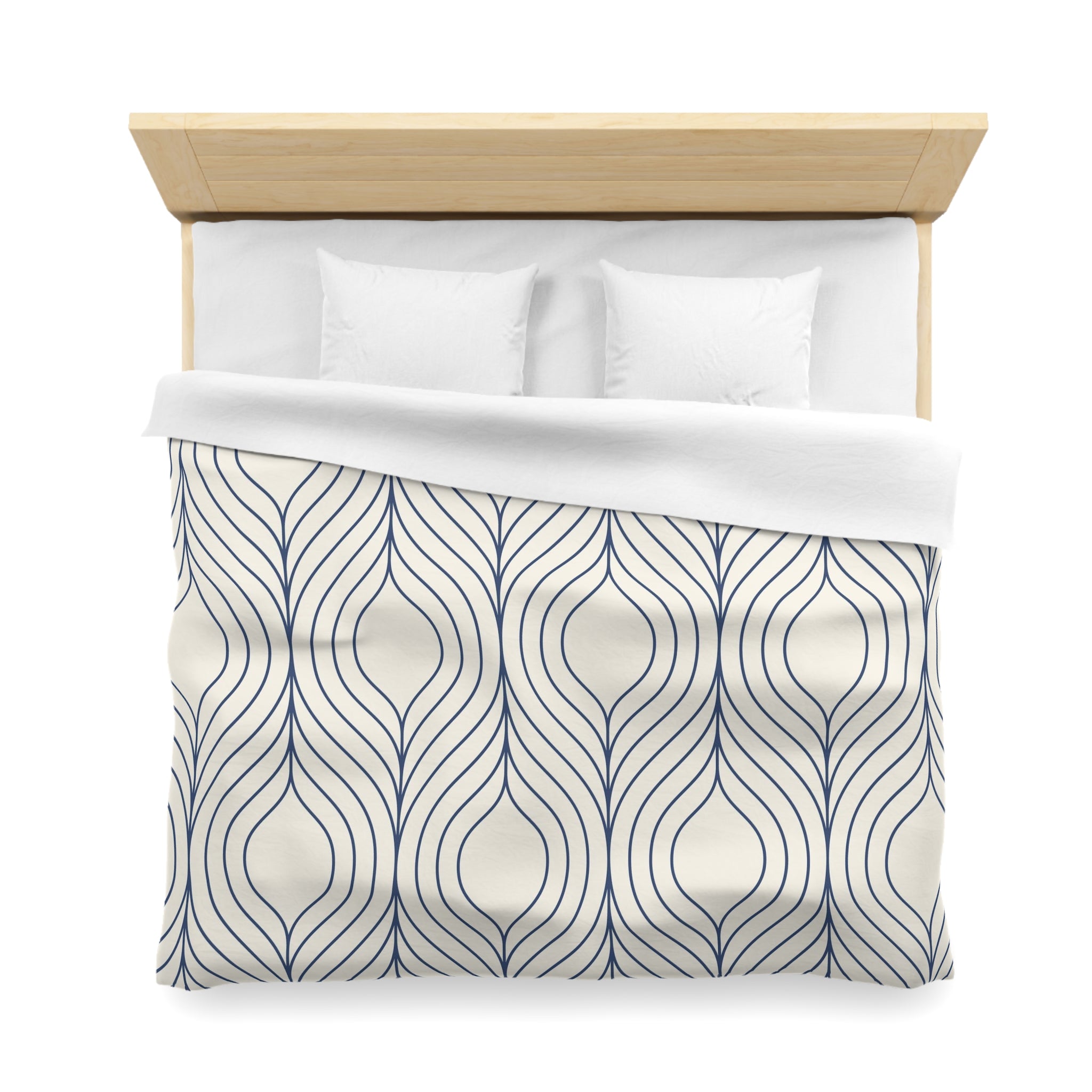 Art Deco Duvet Cover | Cream, Navy Blue Bedding Blanket Cover | Bedding Sets