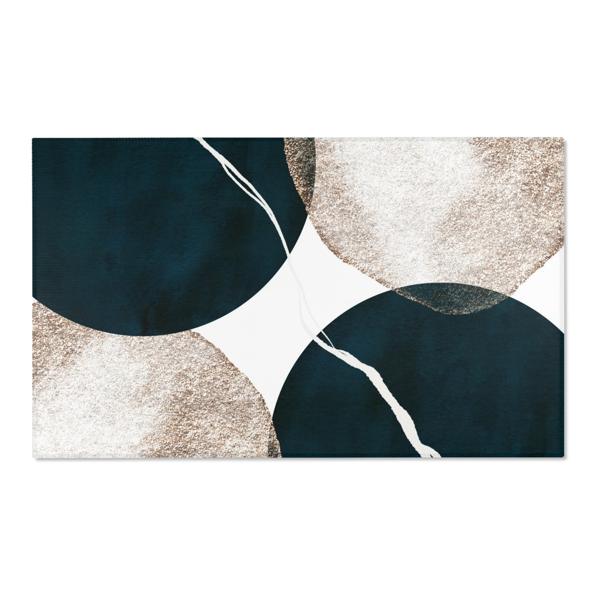 Abstract Boho Area Rug | Navy Blue, Gold Beige Minimalist