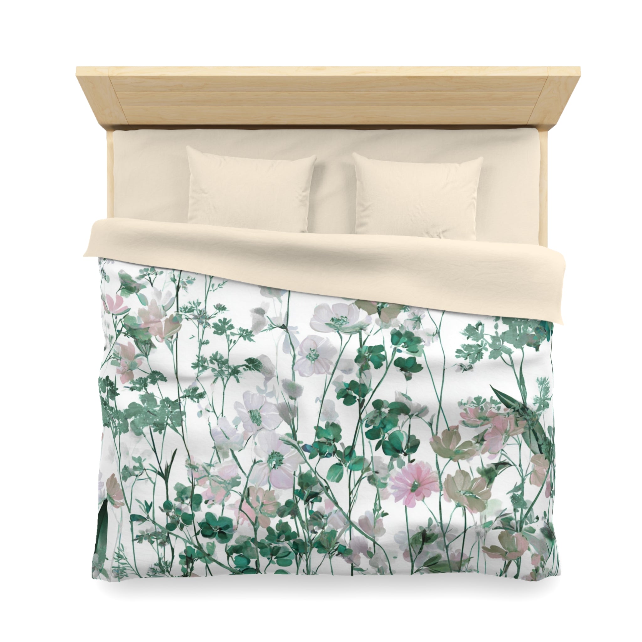 Floral Modern Duvet, Pillow Cover | White Green Bedroom Decor