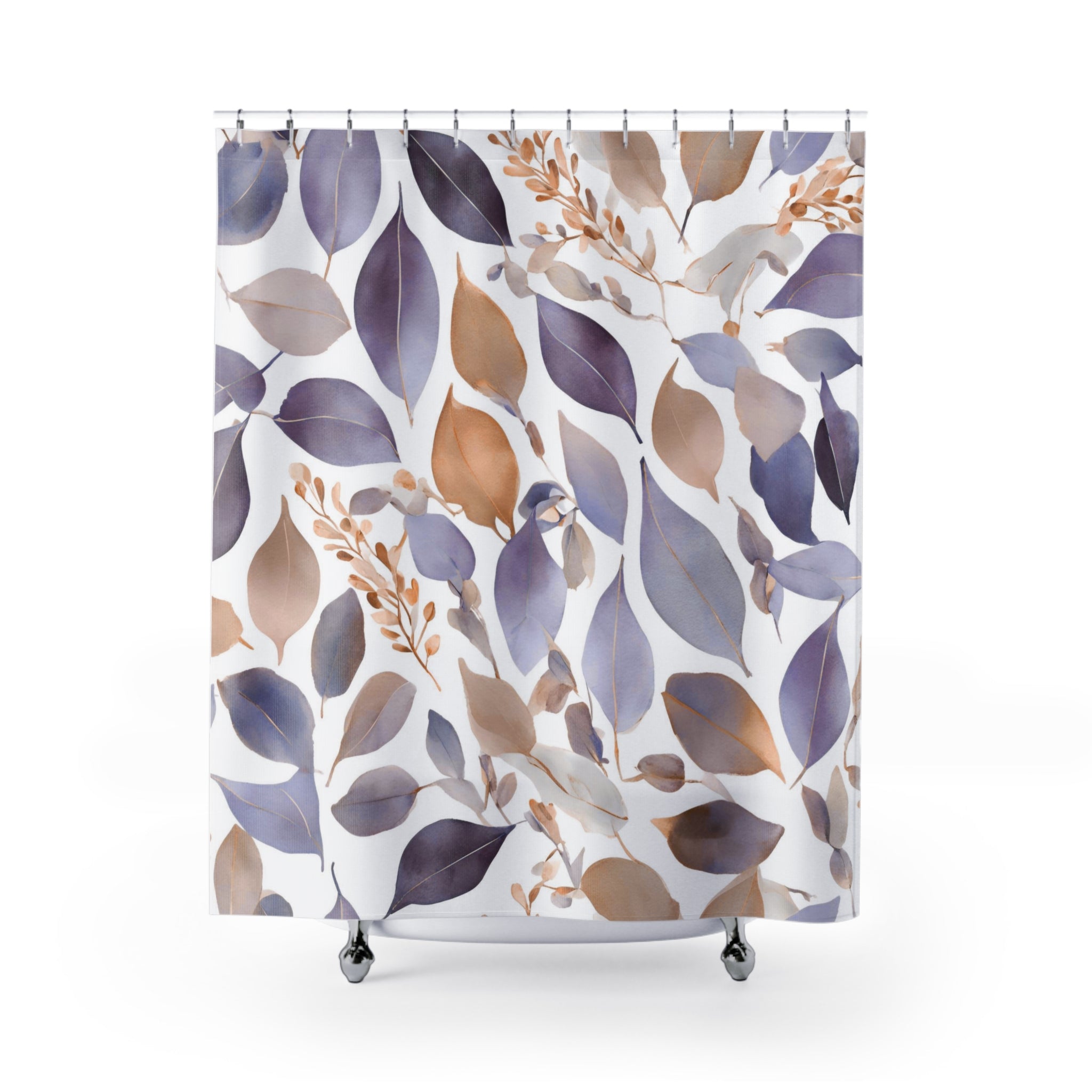 Abstract Shower Curtain | Floral Lavender Purple Beige White Leaves