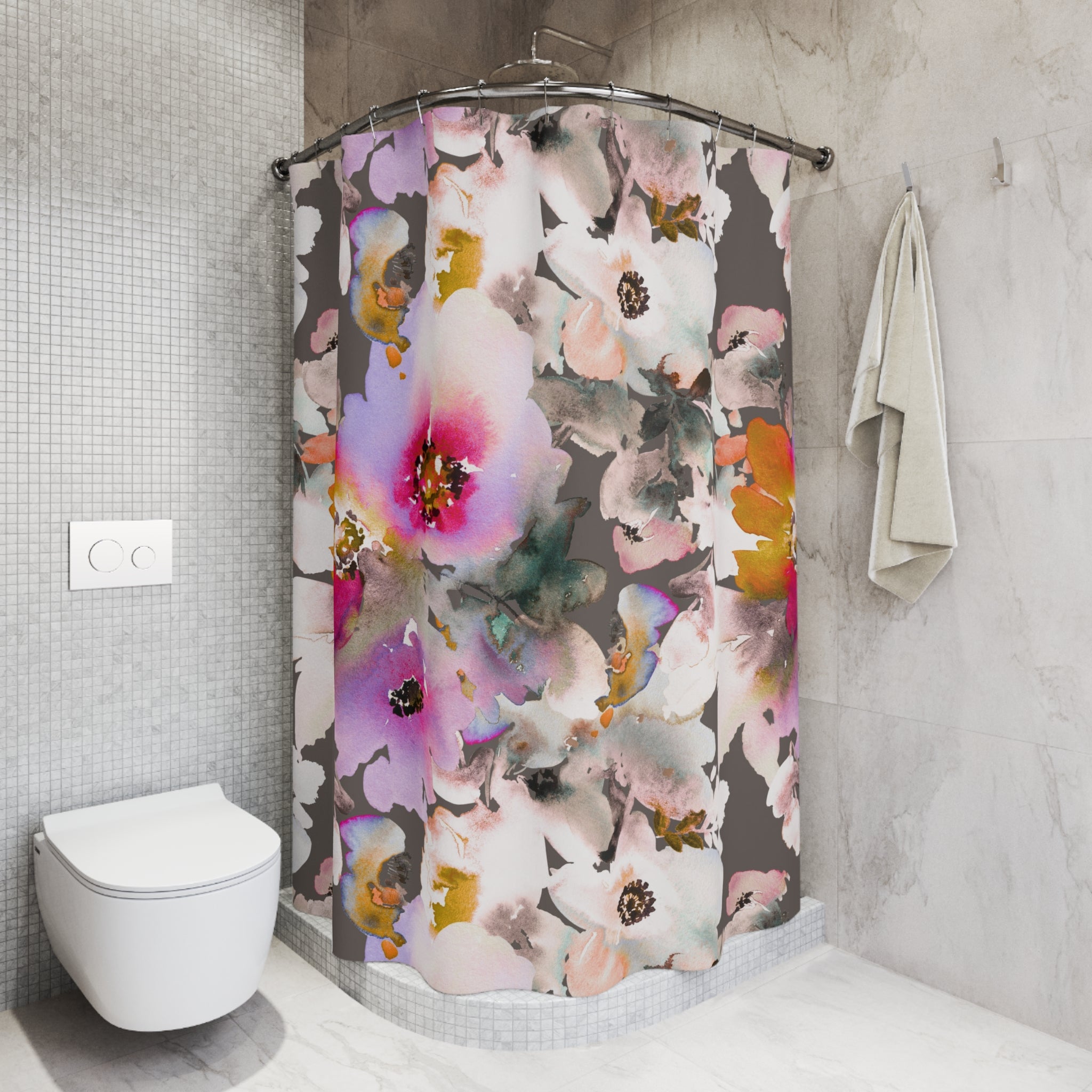 Floral Shower Curtain | White Pink Bathroom Decor