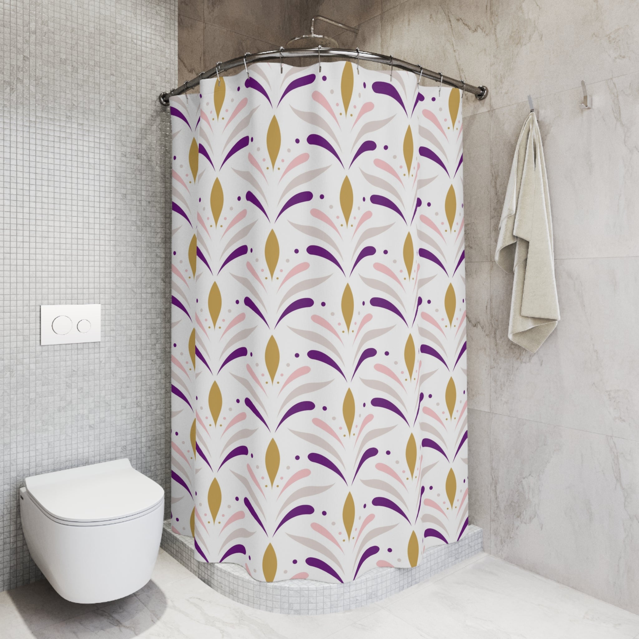 Art Deco Shower Curtain | White, Pink Purple, Beige Bath Curtain