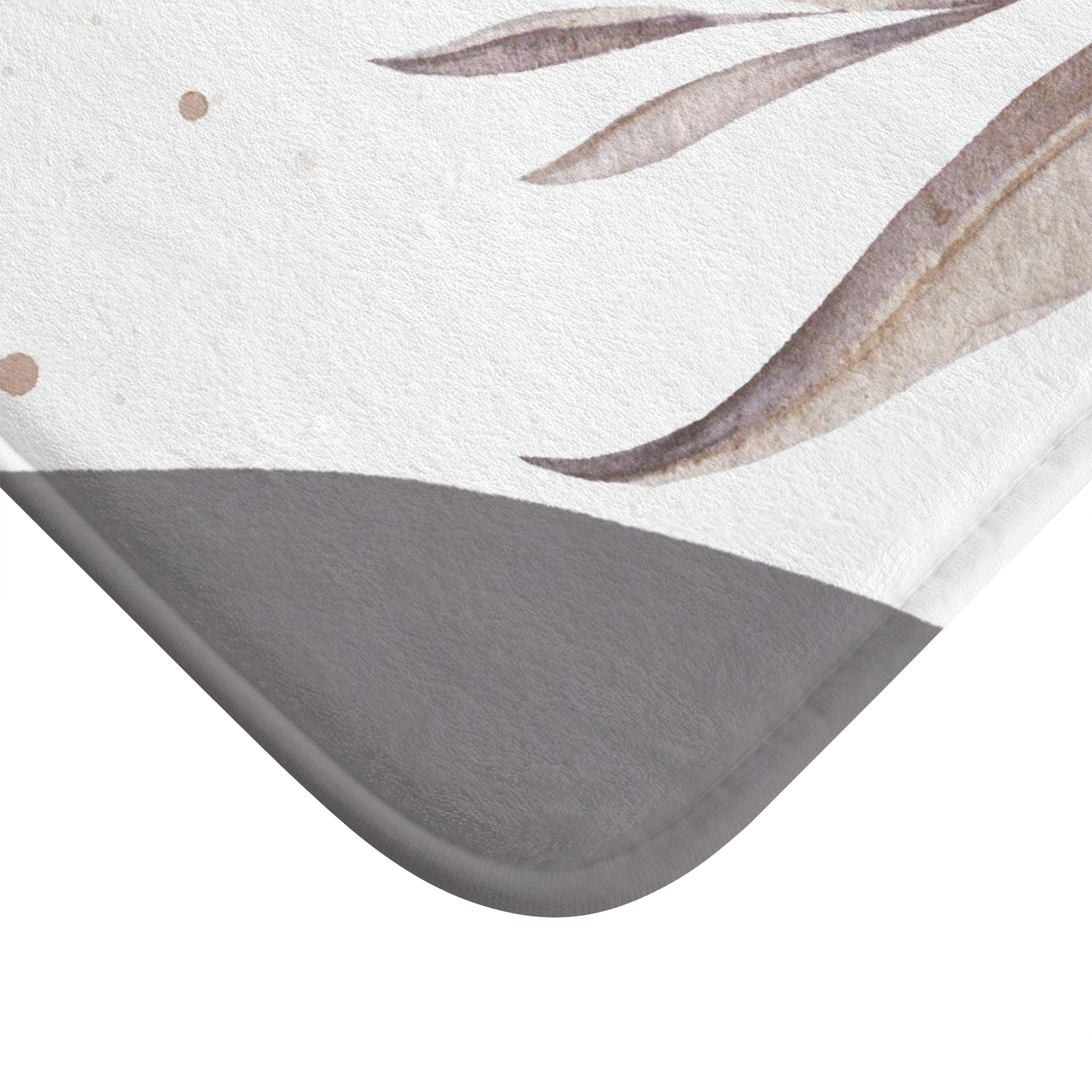 Boho Bath Mat | Modern Organic, Beige White Grey leaf