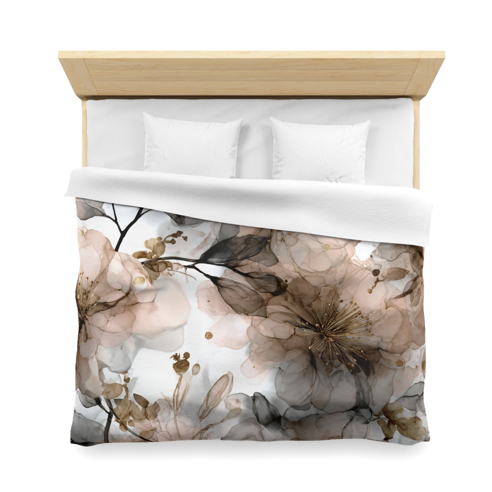 Abstract Floral Duvet Cover Set | Grey Watercolor Bedding in Emerald Green