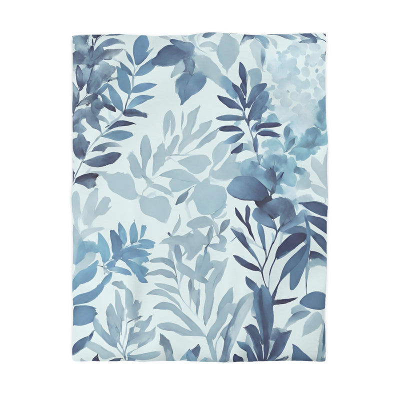 Boho Duvet Cover | Floral Pale Navy Blue, Eucalyptus Leaves