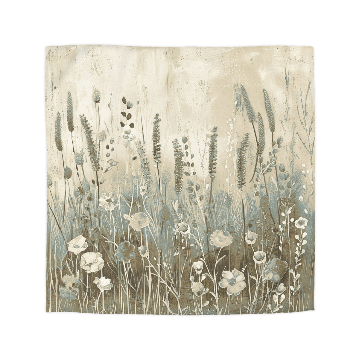 a serene landscape with tall grasses and delicate flowers in various shades of gray and white.