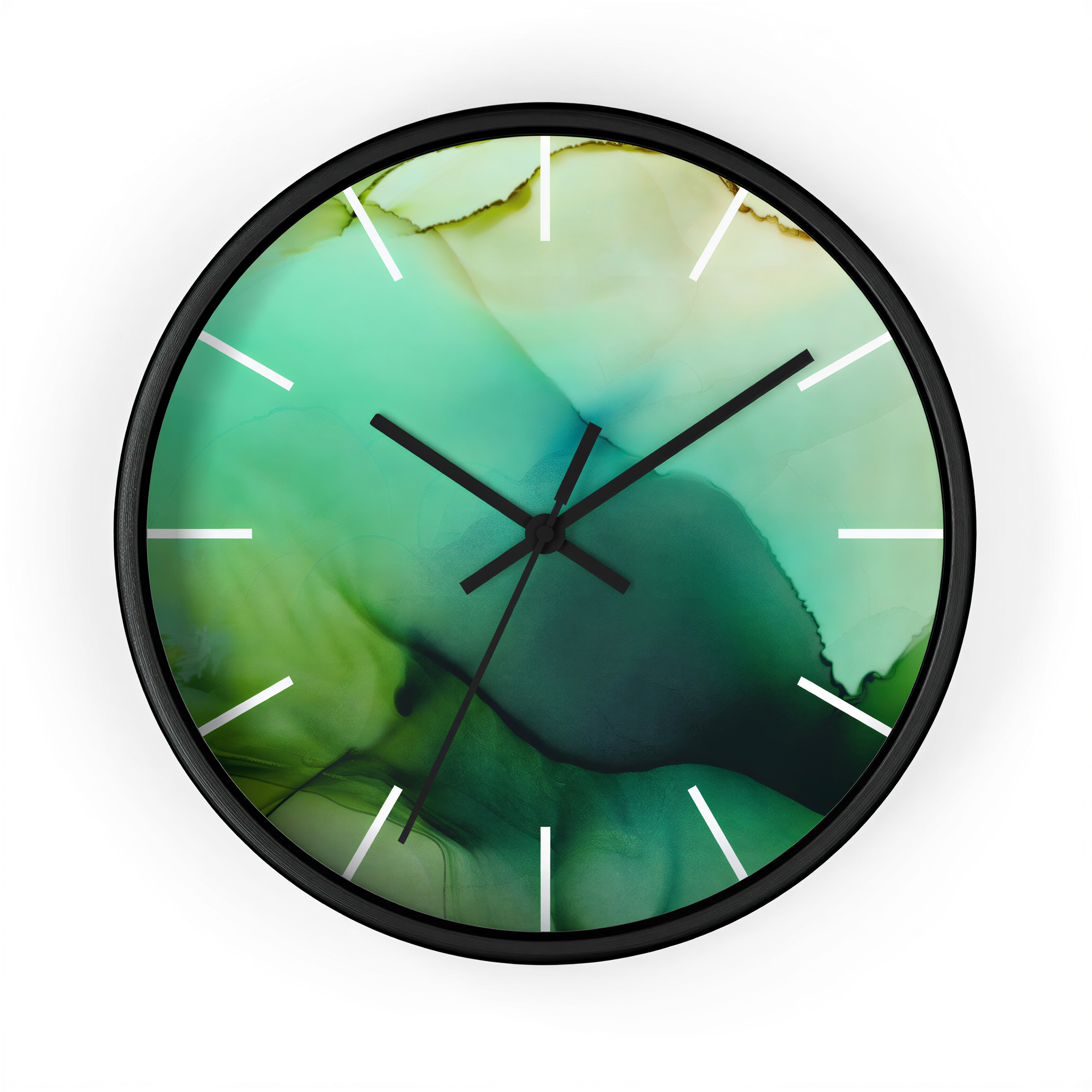 Wood Wall Clock Green Ombre side profile view