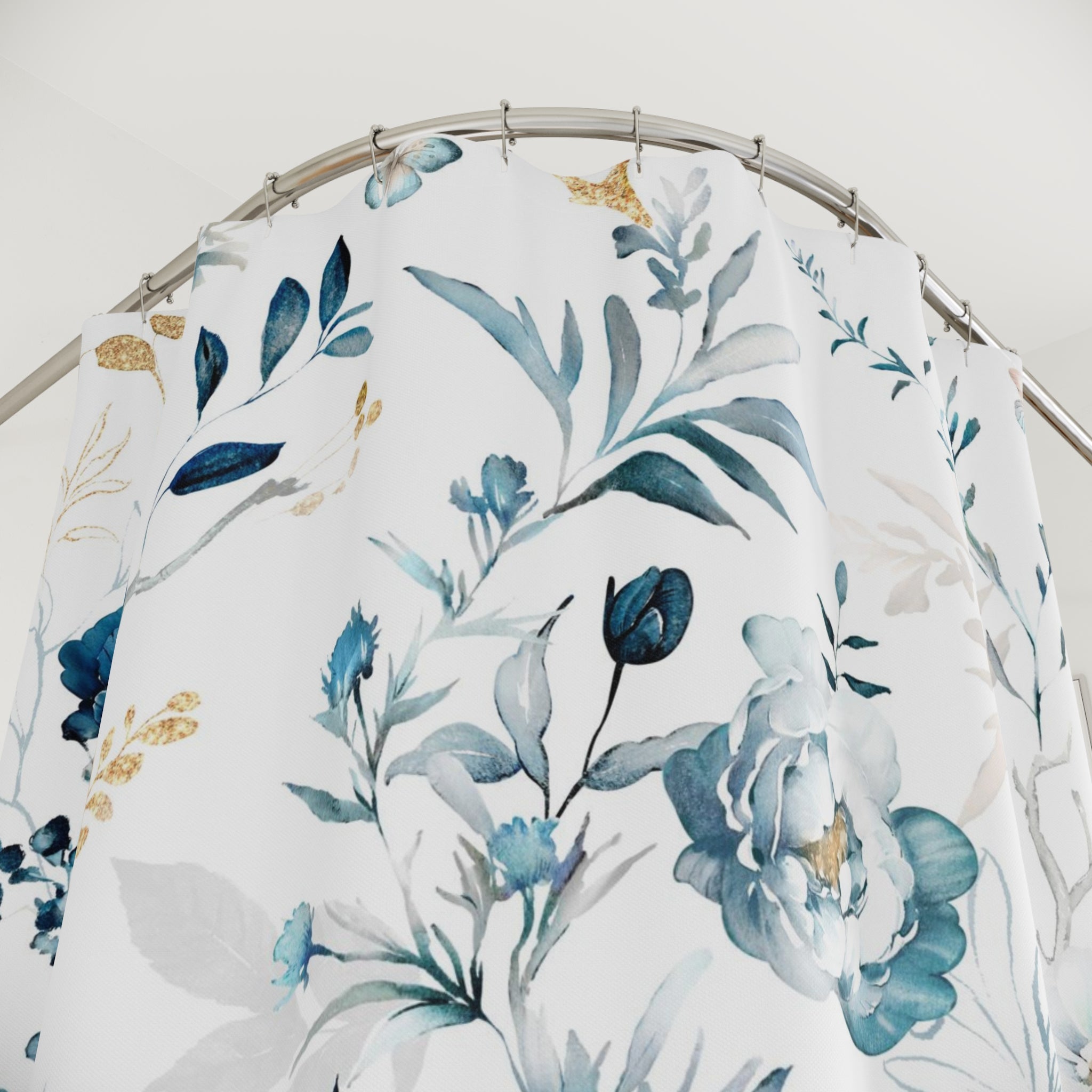 Boho Shower Curtain | White Navy, Pale Blue, Beige