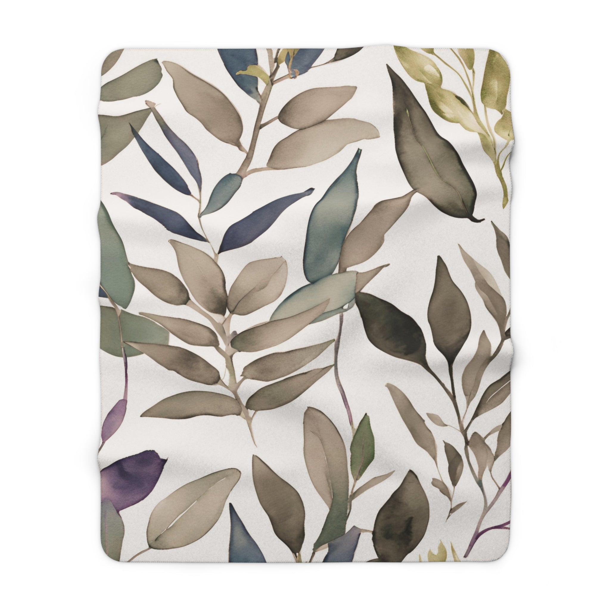 Floral Throw Blanket | Beige Purple, Sage Green Watercolor