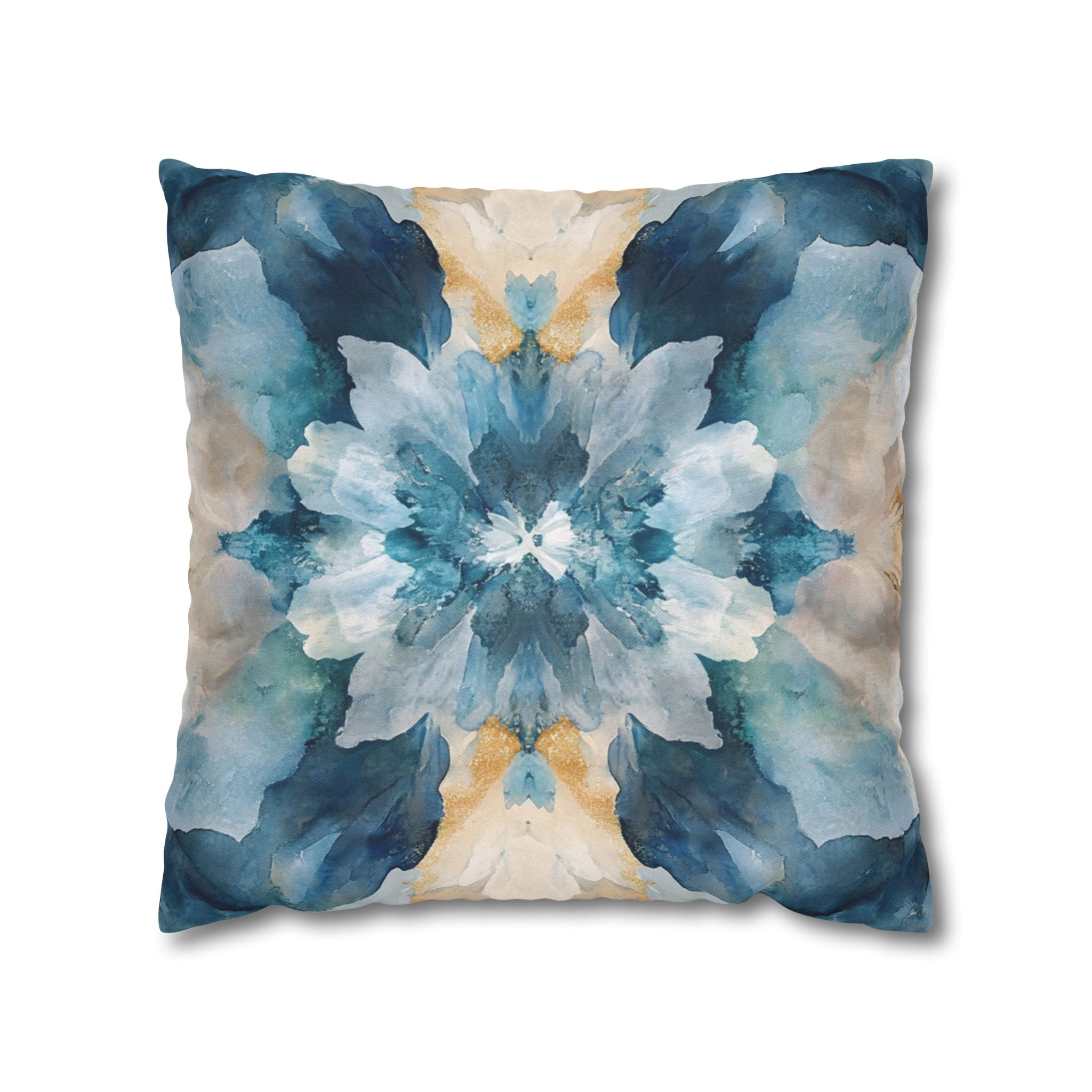 Mirrored Art Throw Pillow Cover | Kleidoscope Blue Beige