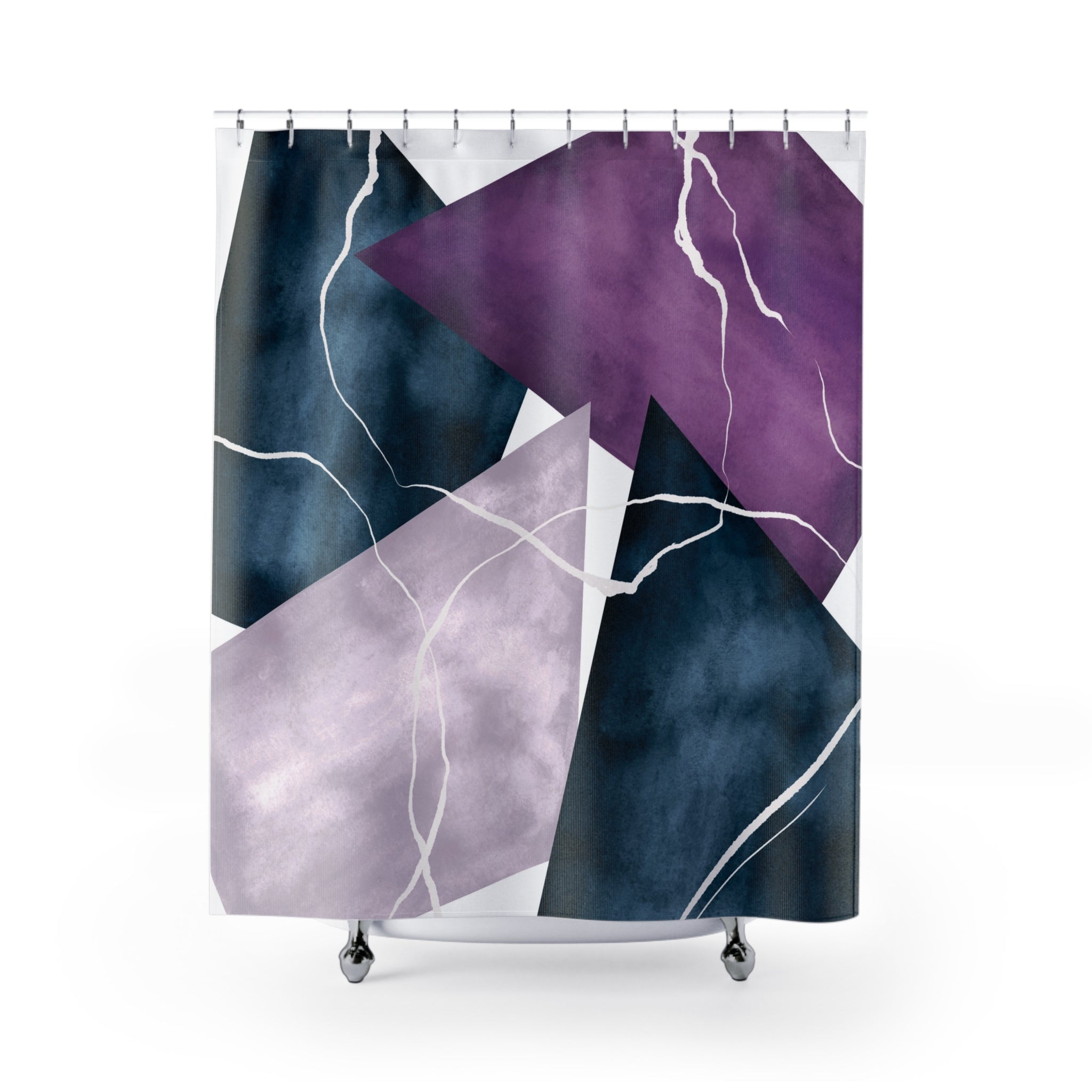 Abstract Shower Curtain | Navy Blue, Lilac Lavender Purple