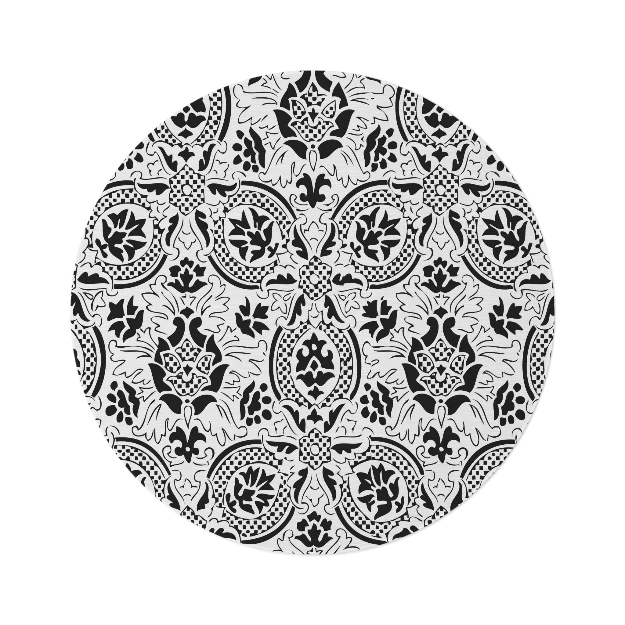 Moroccan Round Area Rug | Black White, Art Deco, Nouveau