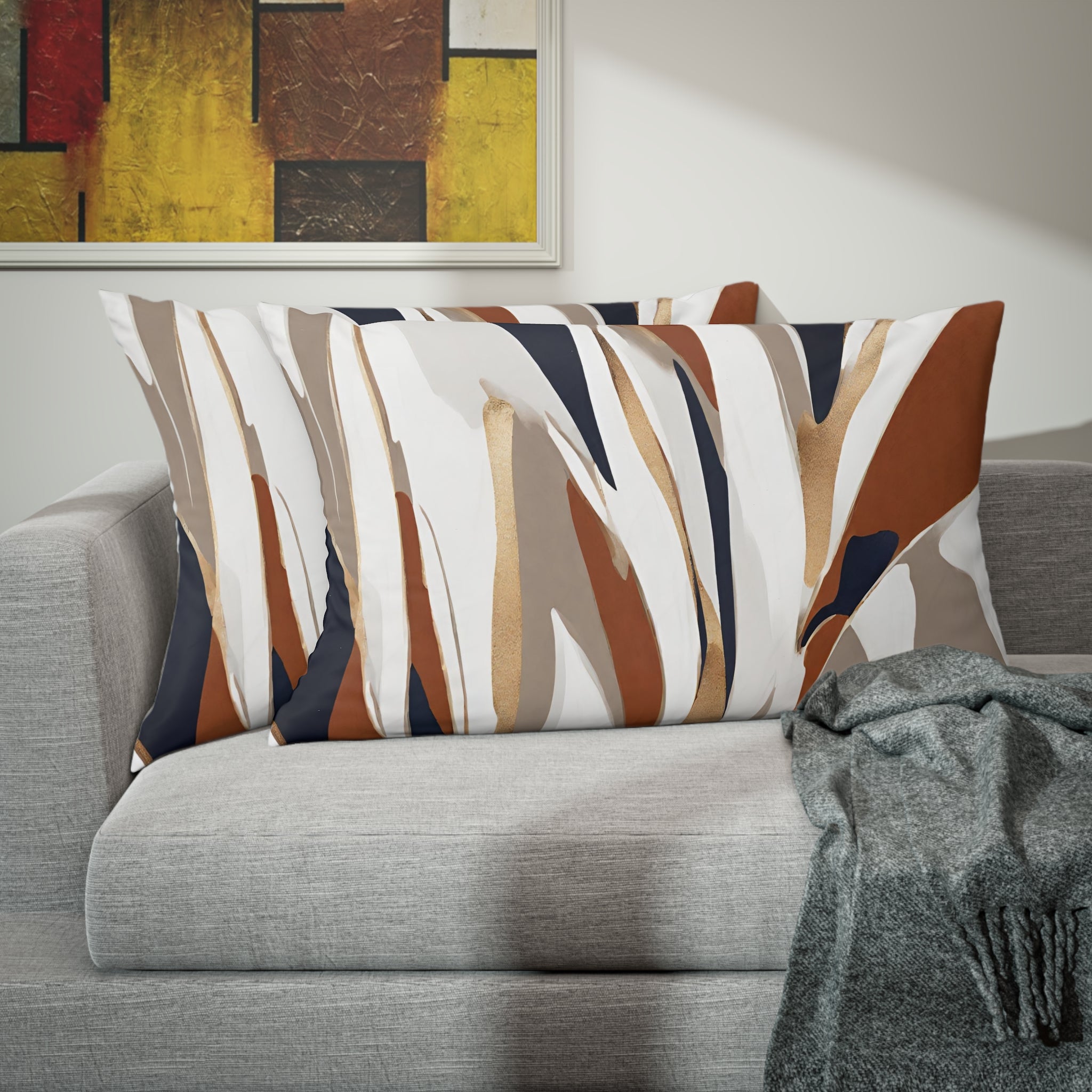 Bedding Pillow Sham | Abstract Beige Rust, Navy blue White