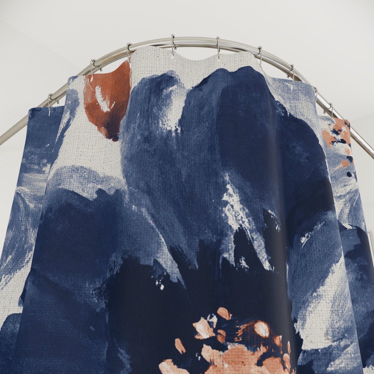 Navy Terracotta Watercolor Poppy Shower Curtain, Bath Curtain 71x74
