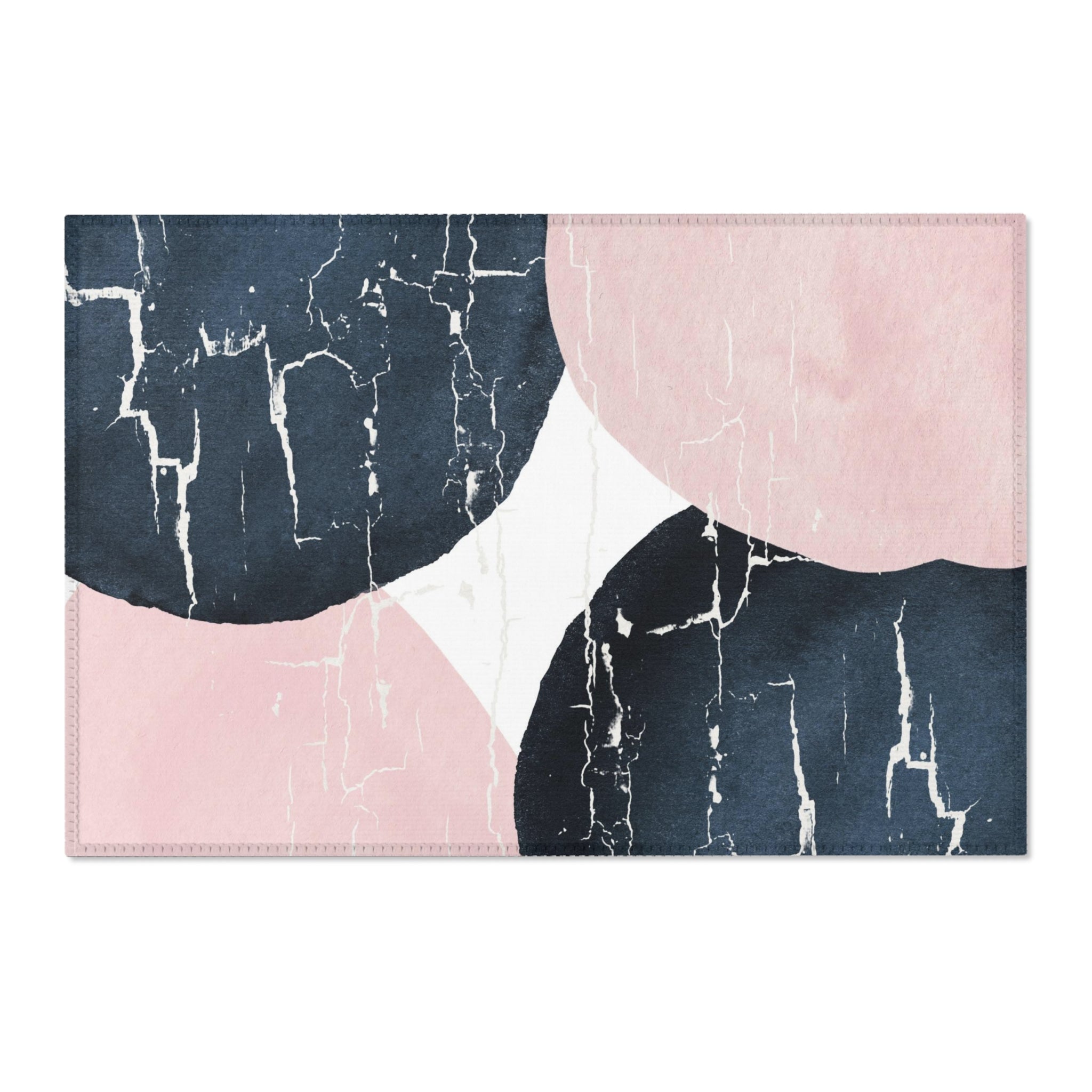 Abstract Boho Area Rug | Navy Blue, Blush Pink, White Minimalist