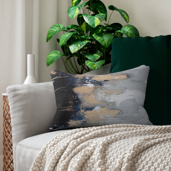 Boho Lumbar Pillow | Abstract Black Navy Blue, Beige Grey