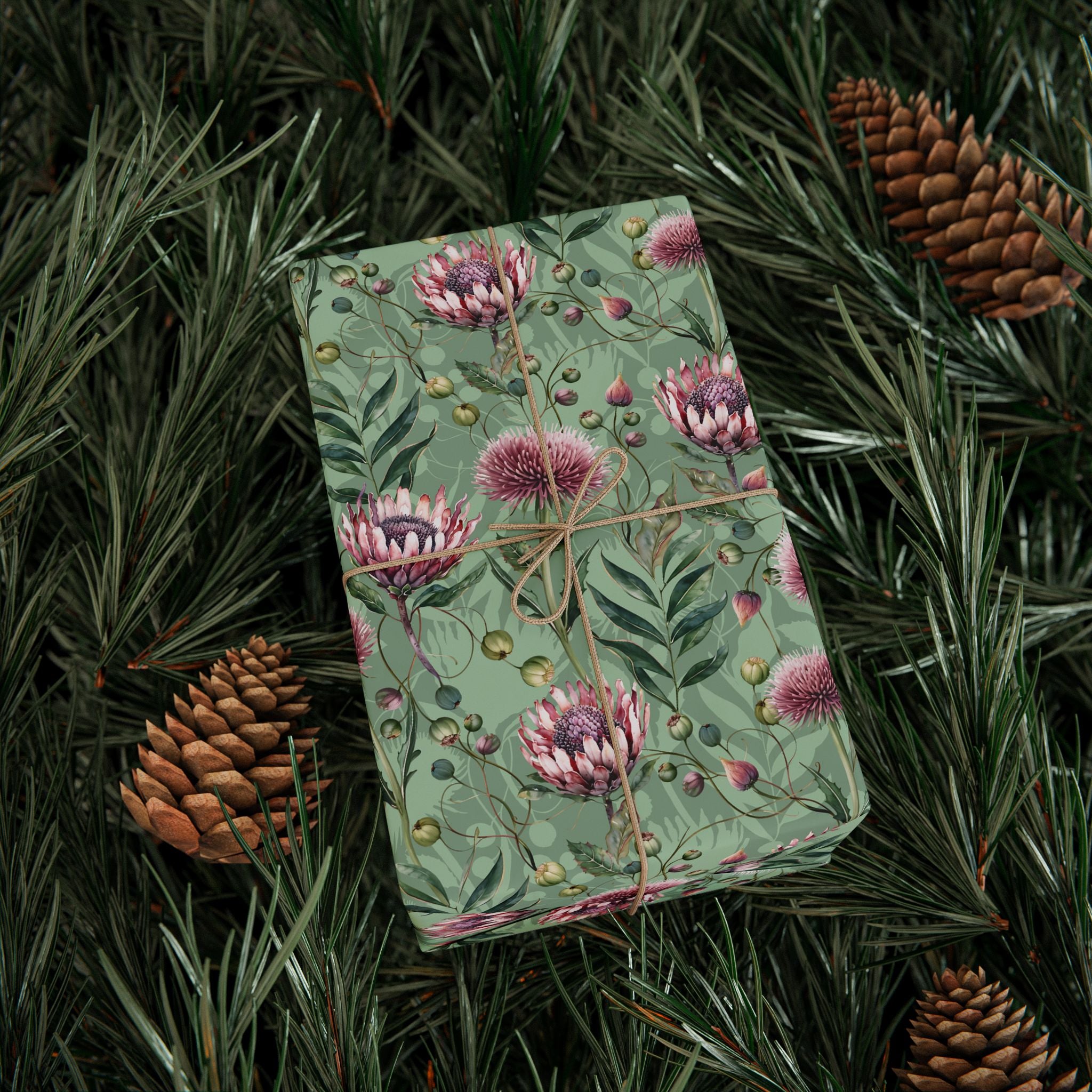 Gift Wrapping Paper | Colorful Sage Green, Pink Floral Wrap for the Holidays, Birthdays