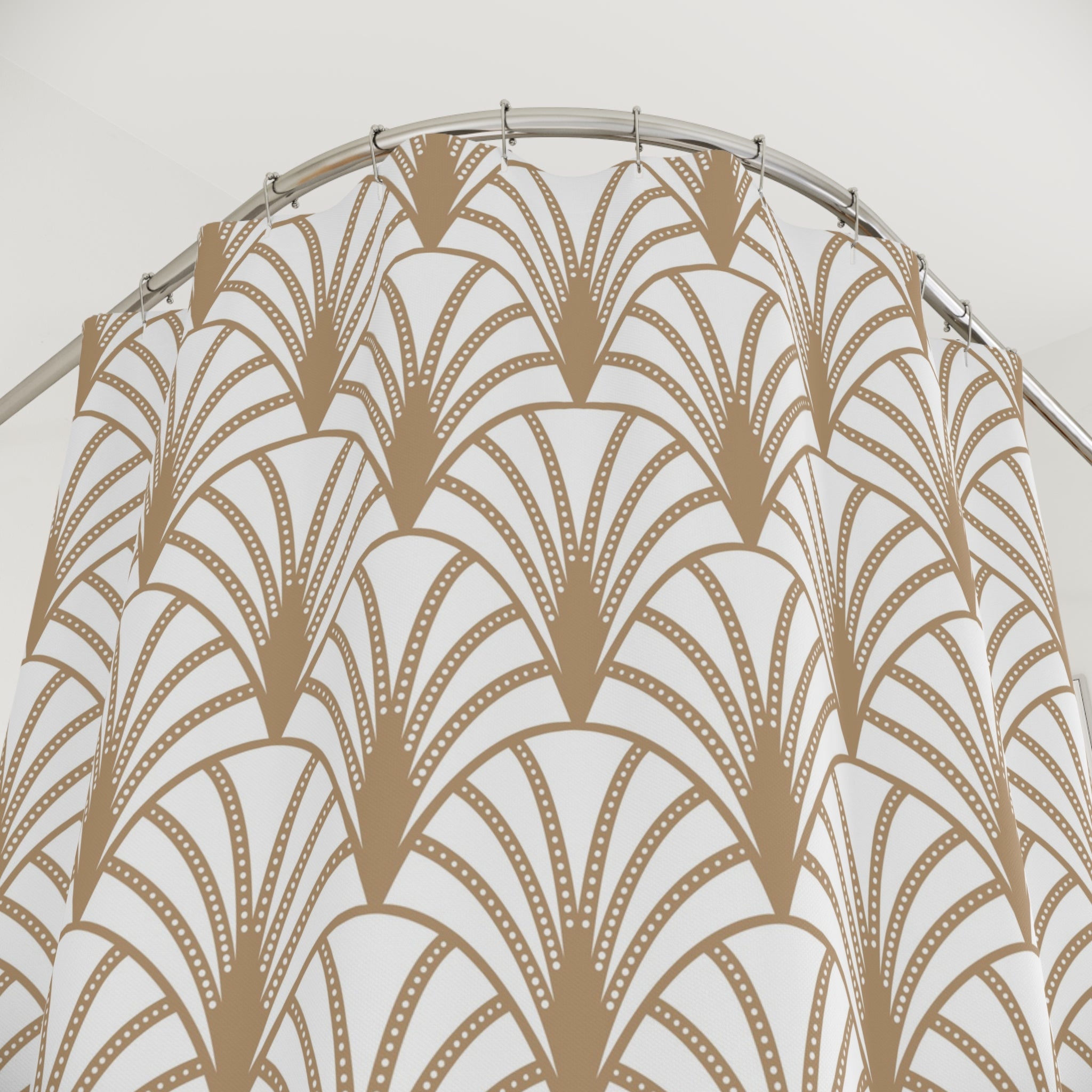 Boho Art Deco Shower Curtain | Beige White Art Nouveau