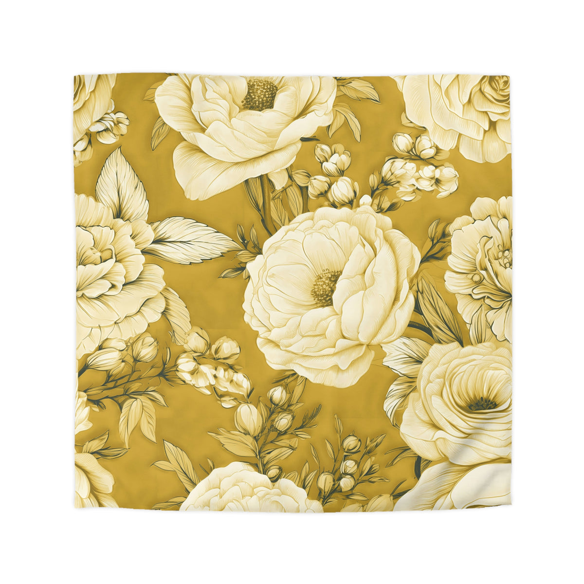Mustard Peony Rose Duvet Cover | Golden Yellow Cream Floral Bedding