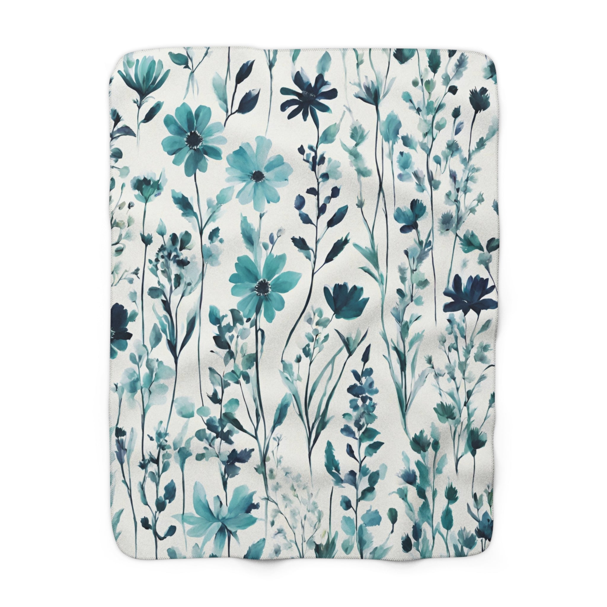 Floral Comfy Blanket | Teal Green, Blue Wildflowers