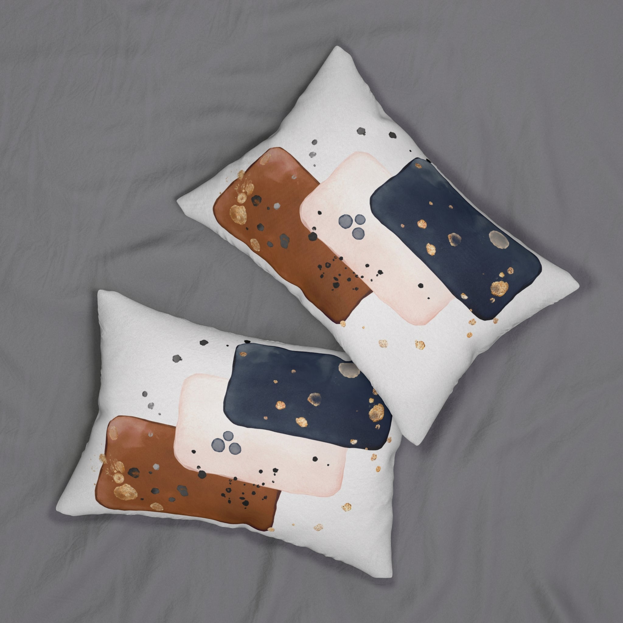 Abstract Geometric Lumbar Pillow | White Navy Blue Rust Watercolor