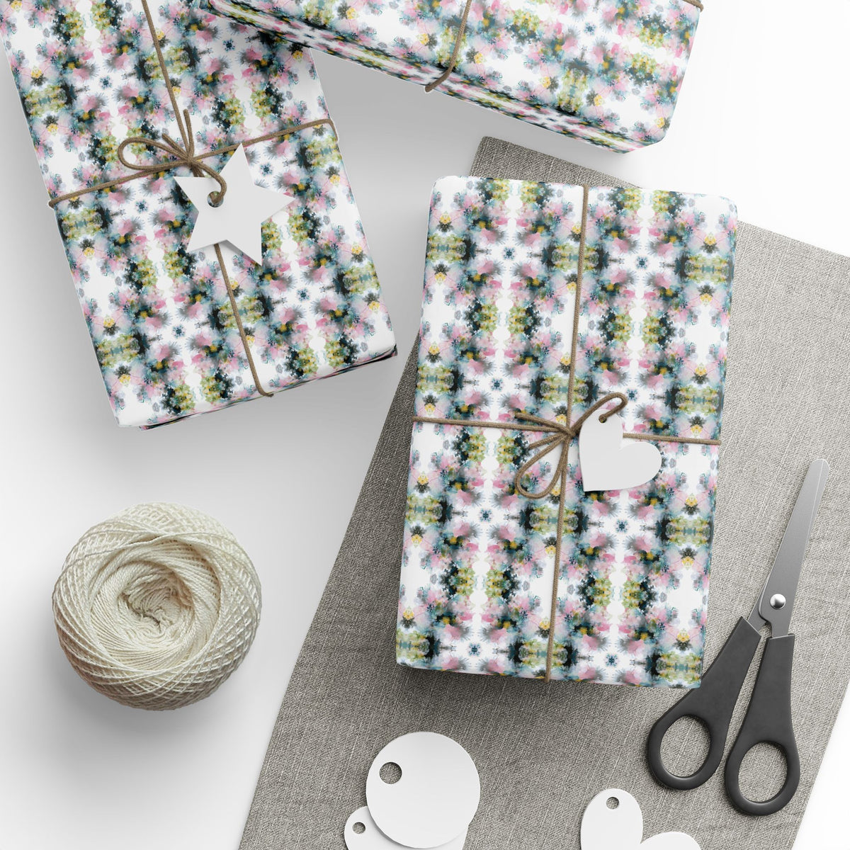 Blush Charcoal Mustard Watercolor Wrapping Paper, Boho Gift Wrap