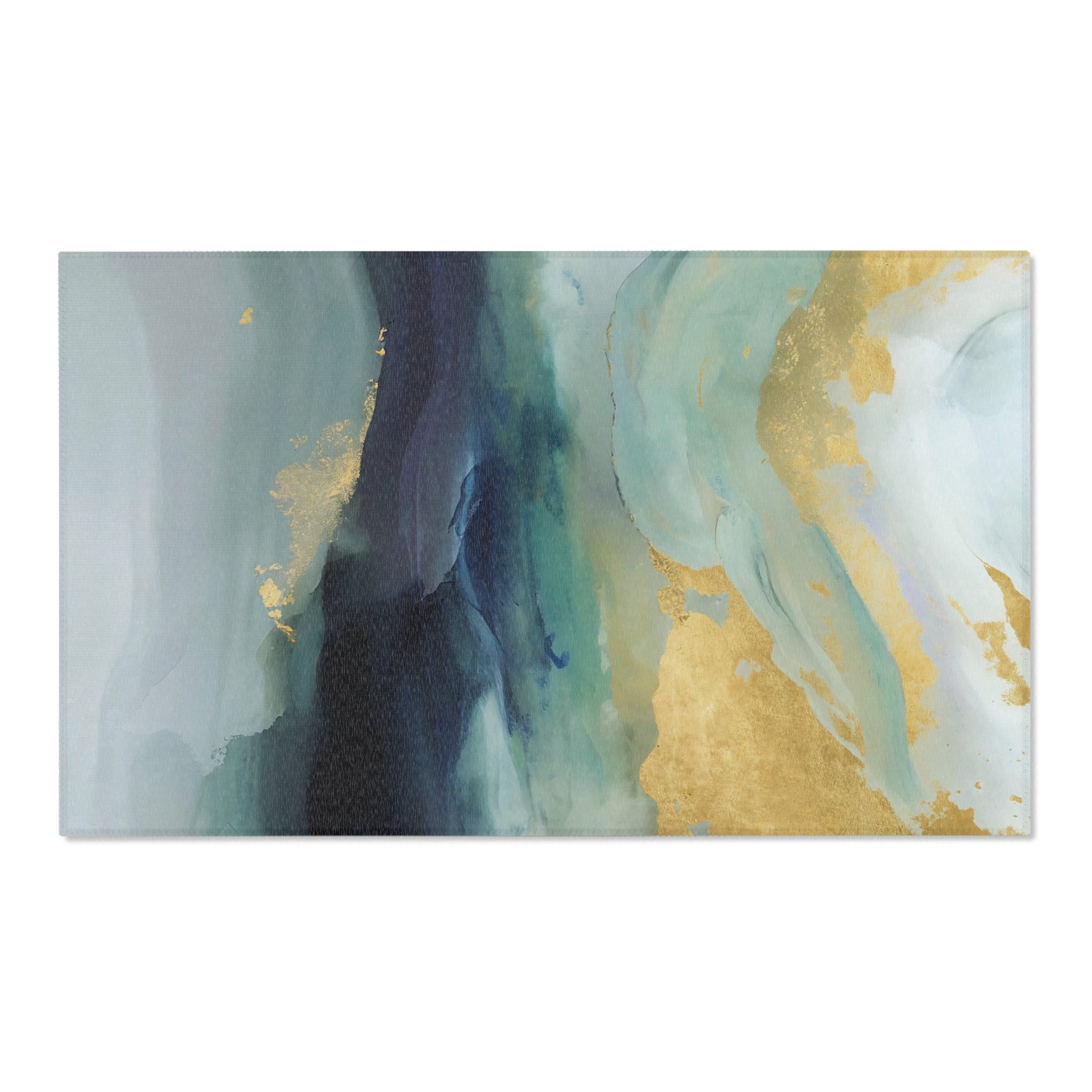 Rustic Abstract Area Rug | Navy Blue, Teal Green, Muted Gold Beige