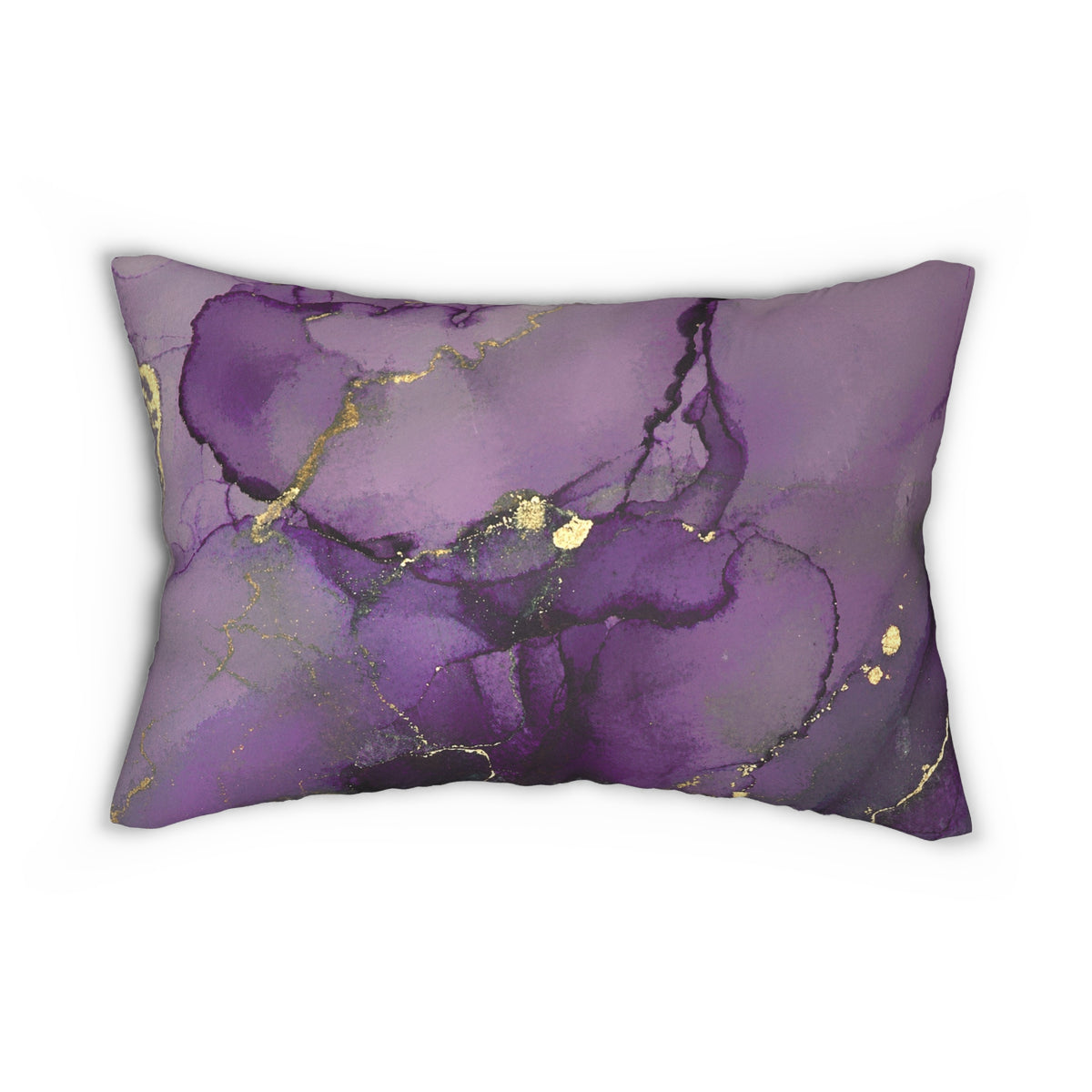 Plum Purple Muted Gold Alcohol Ink Lumbar Pillow