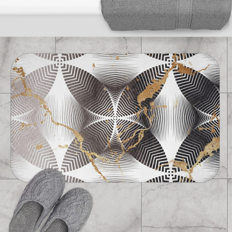 Abstract Bath Mat | White Beige, Taupe Black