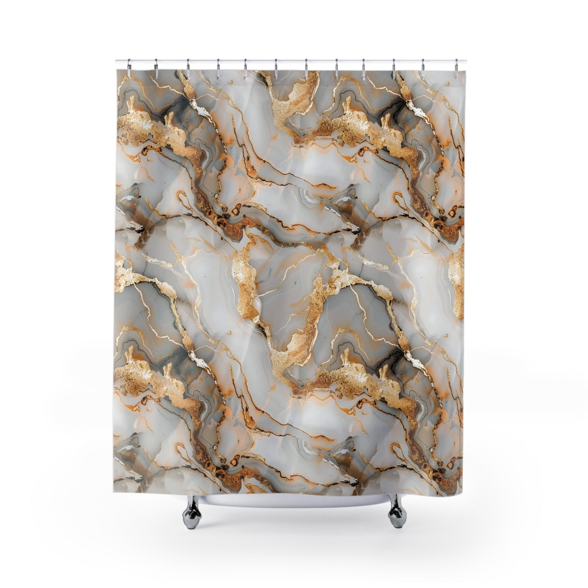 Modern Shower Curtain | Grey Beige Marble Print