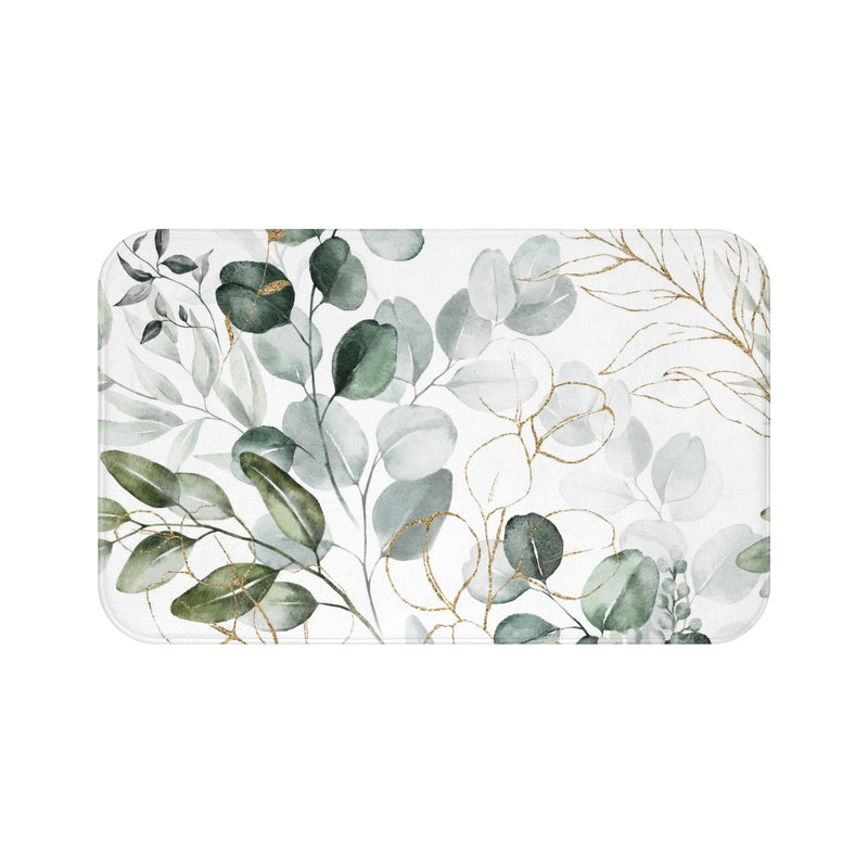 Floral Bath, Kitchen Mat | White Sage Green Leaves