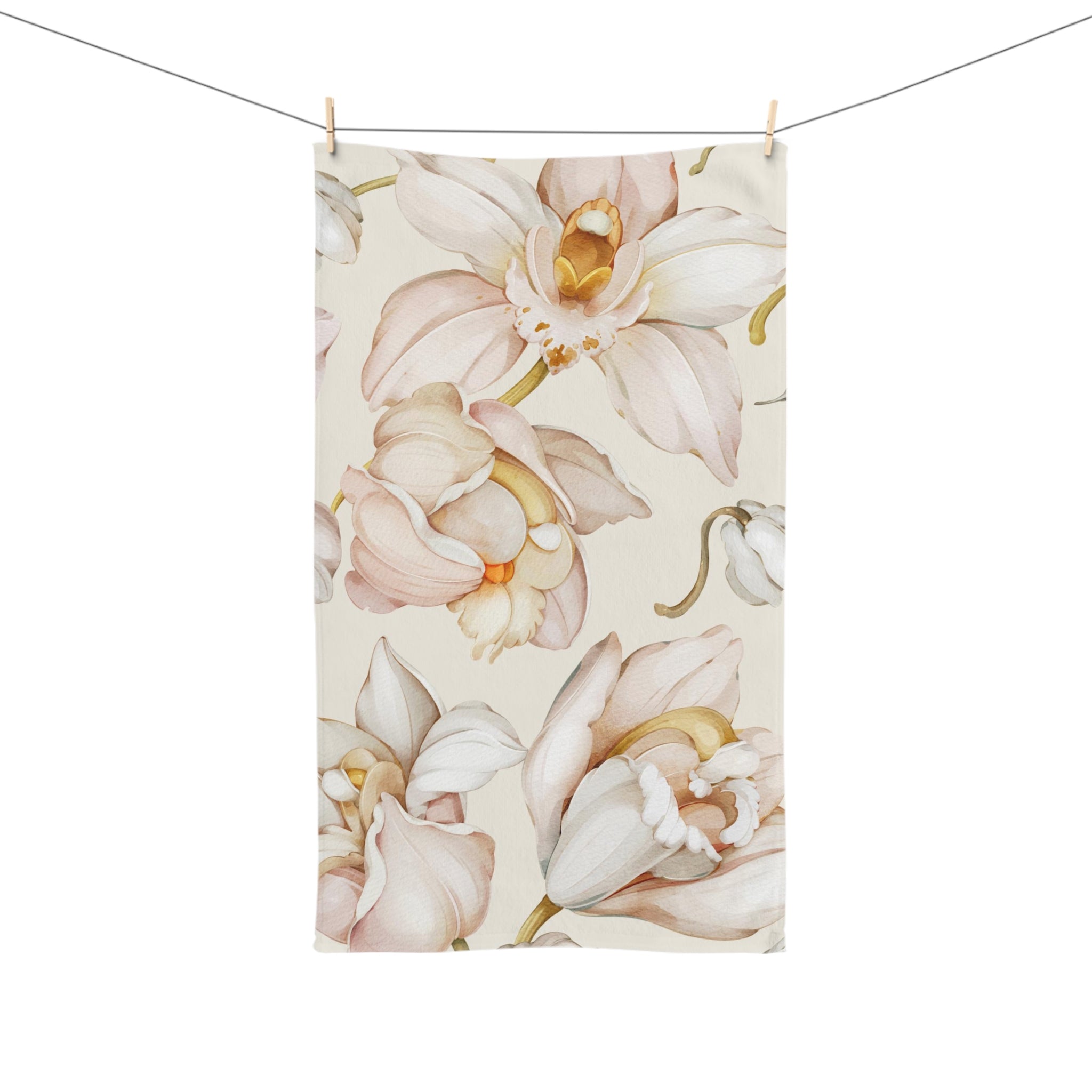 Boho Floral Kitchen, Bath Hand Towel | Orchids Blush Beige Pink Ivory