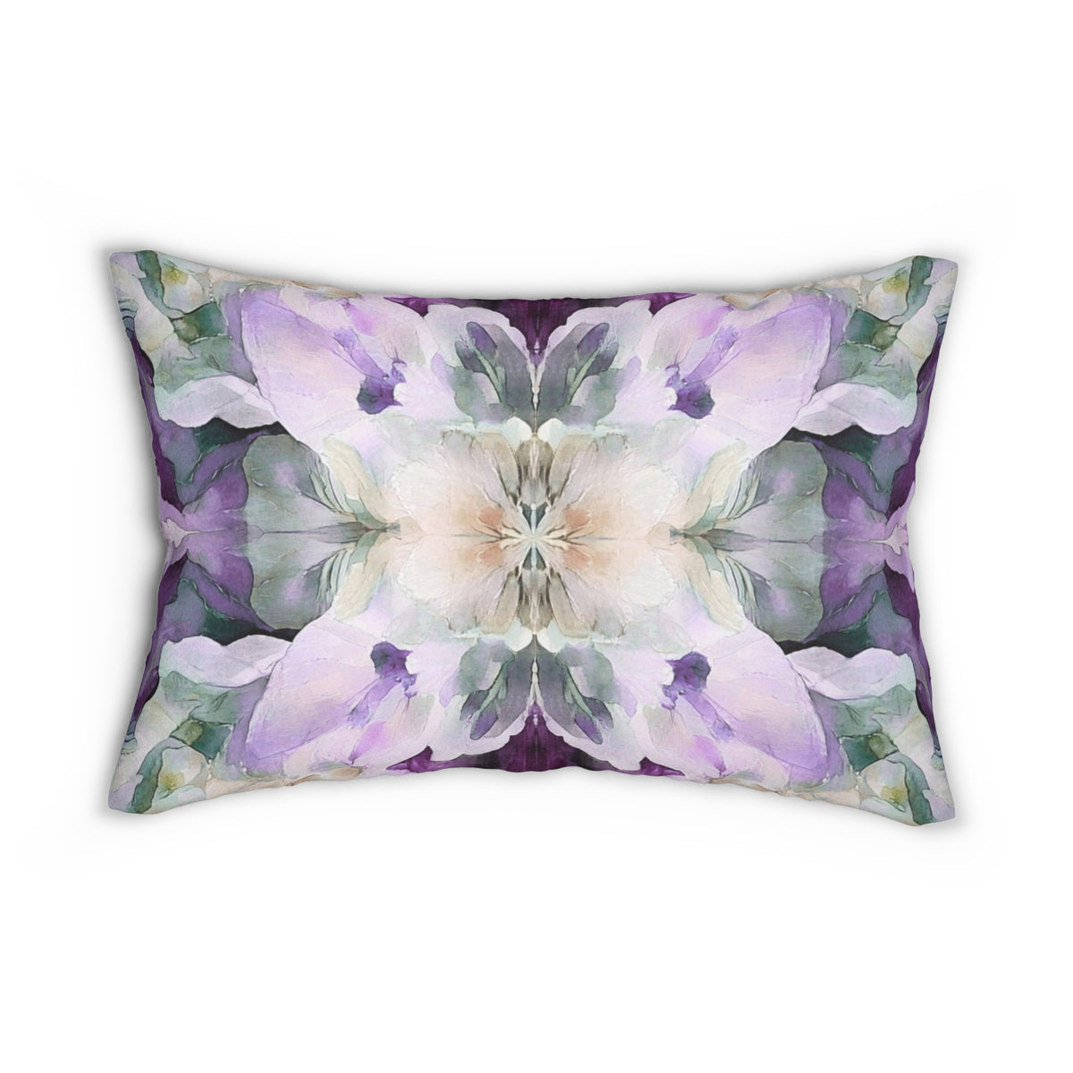 Lavender Purple and Sage Mirrored Floral Lumbar Pillow