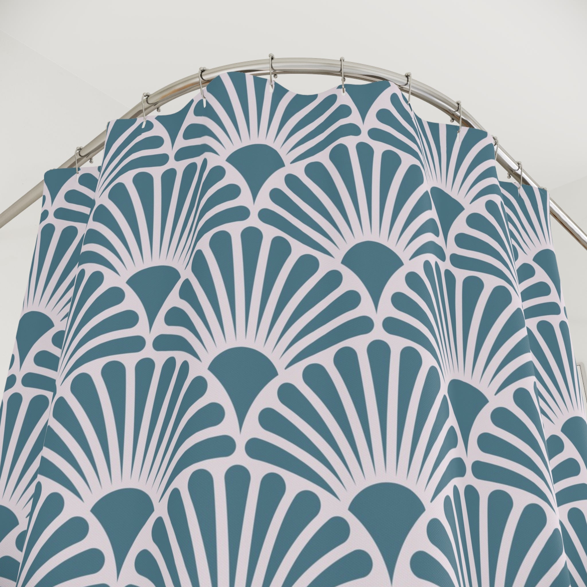 Art Deco Shower Curtain | Blue, White Fan Bath Curtain