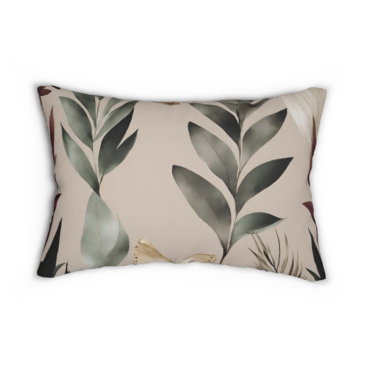 Sage Green Leaves and Butterflies Lumbar Pillow