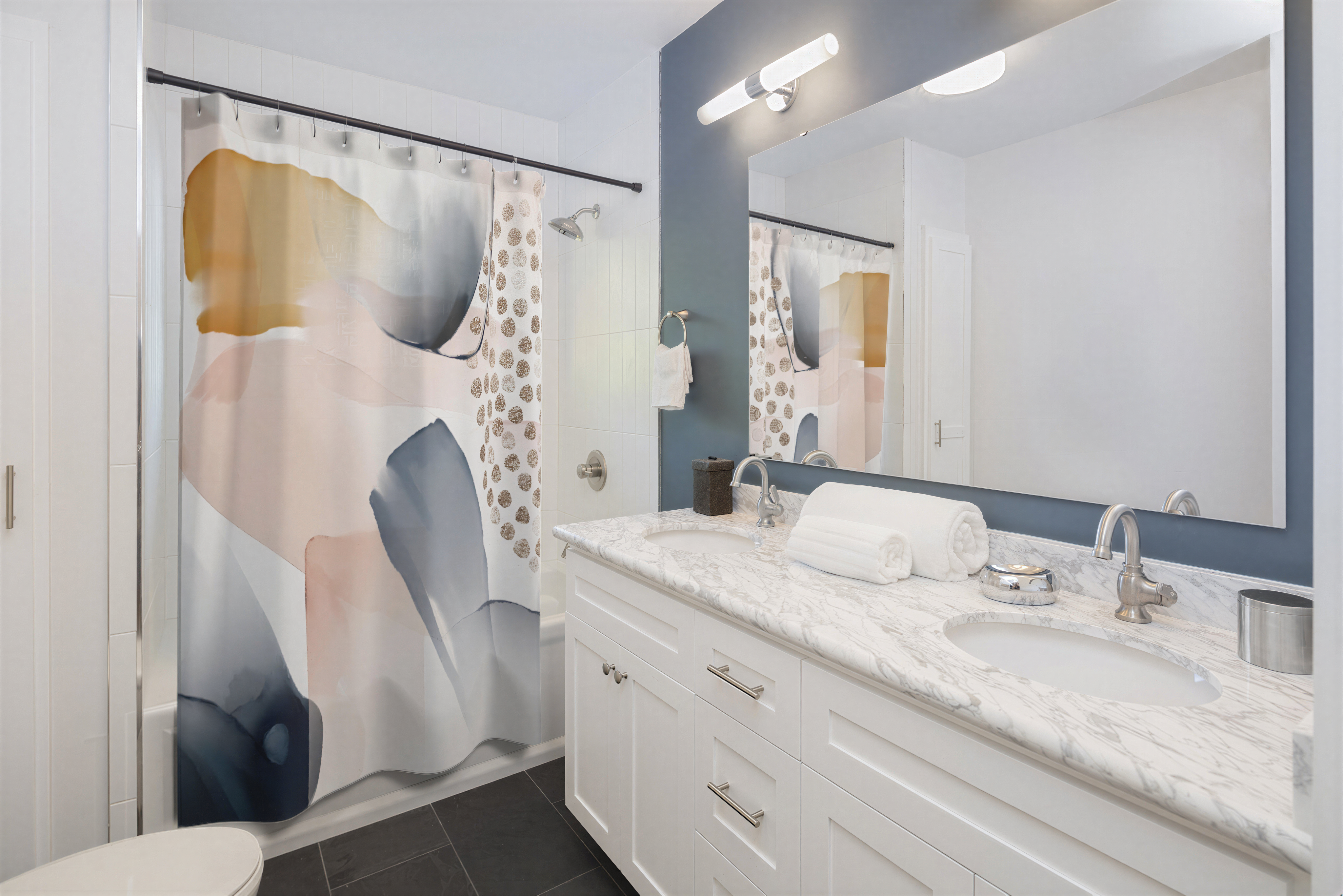 Abstract Shower Curtain Navy Beige Ombre