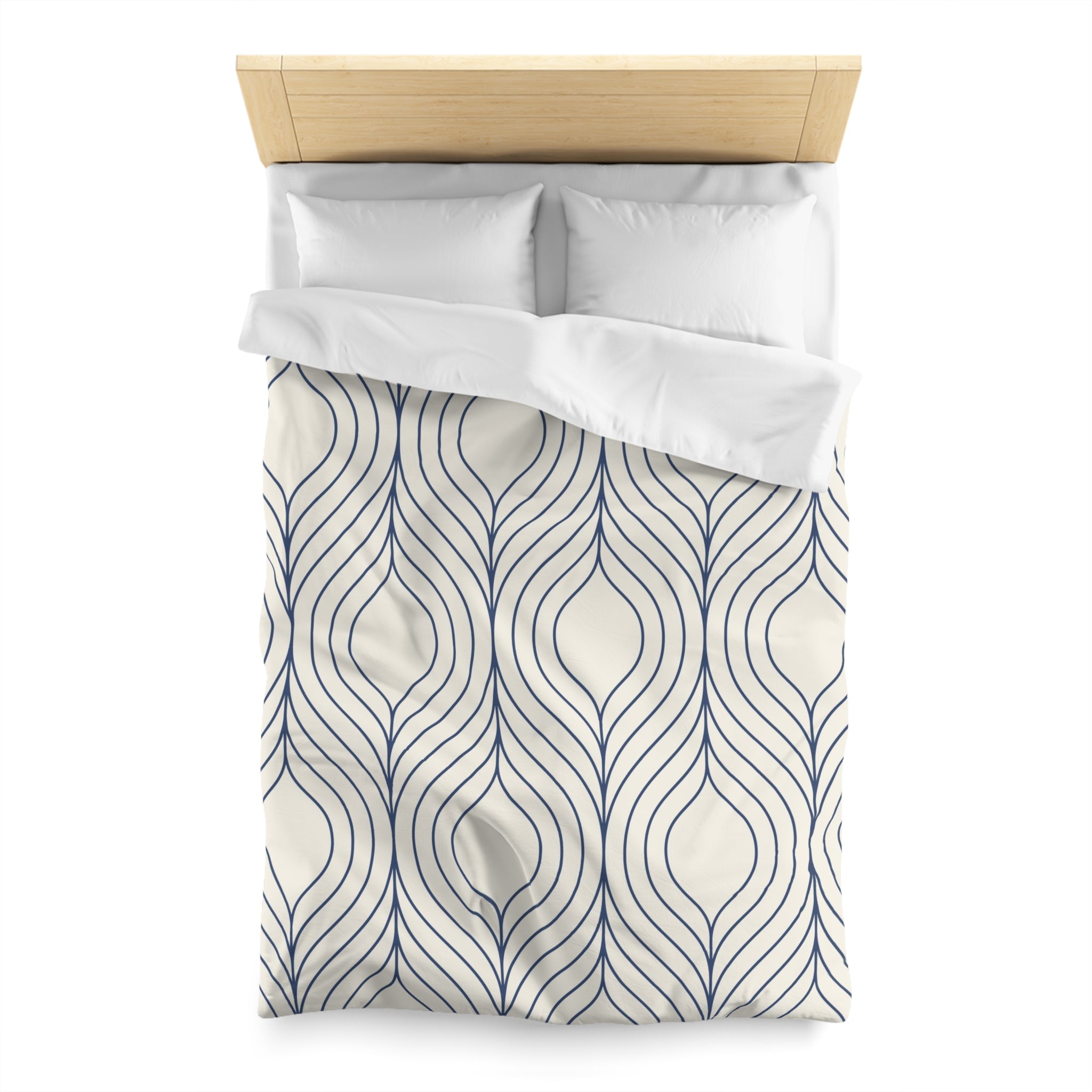 Art Deco Duvet Cover | Cream, Navy Blue Bedding Blanket Cover | Bedding Sets