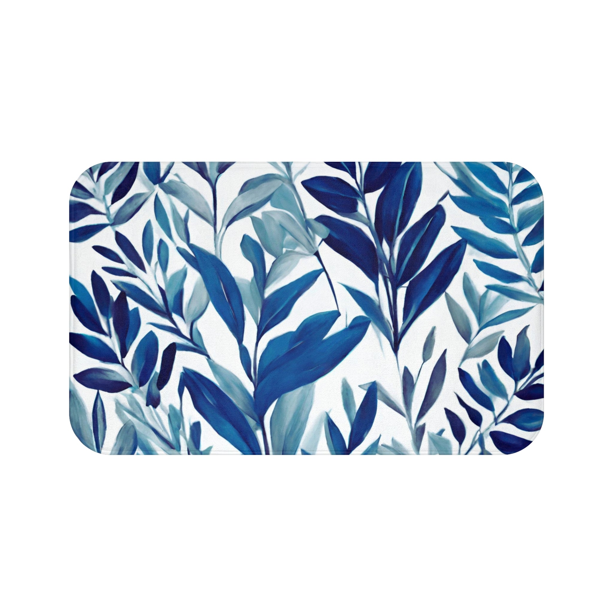 Floral Bath Mat, Kitchen Mat | Indigo Navy Teal Blue White