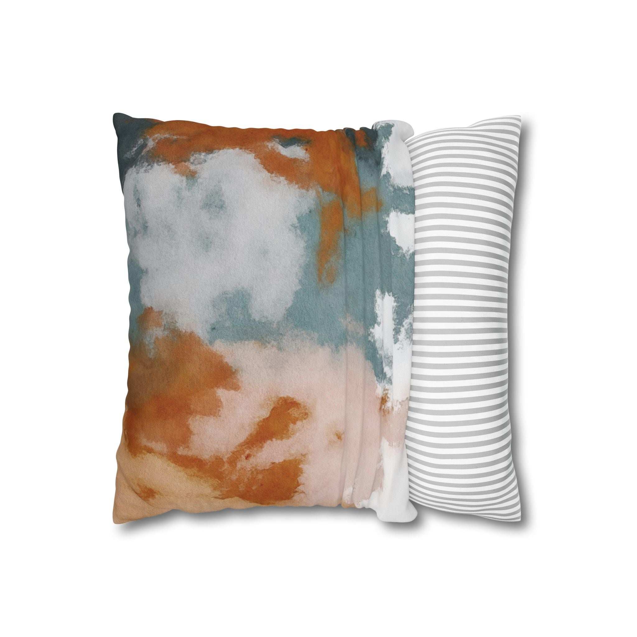 Square Poly Canvas Pillowcase | Muted Rust Blue blush